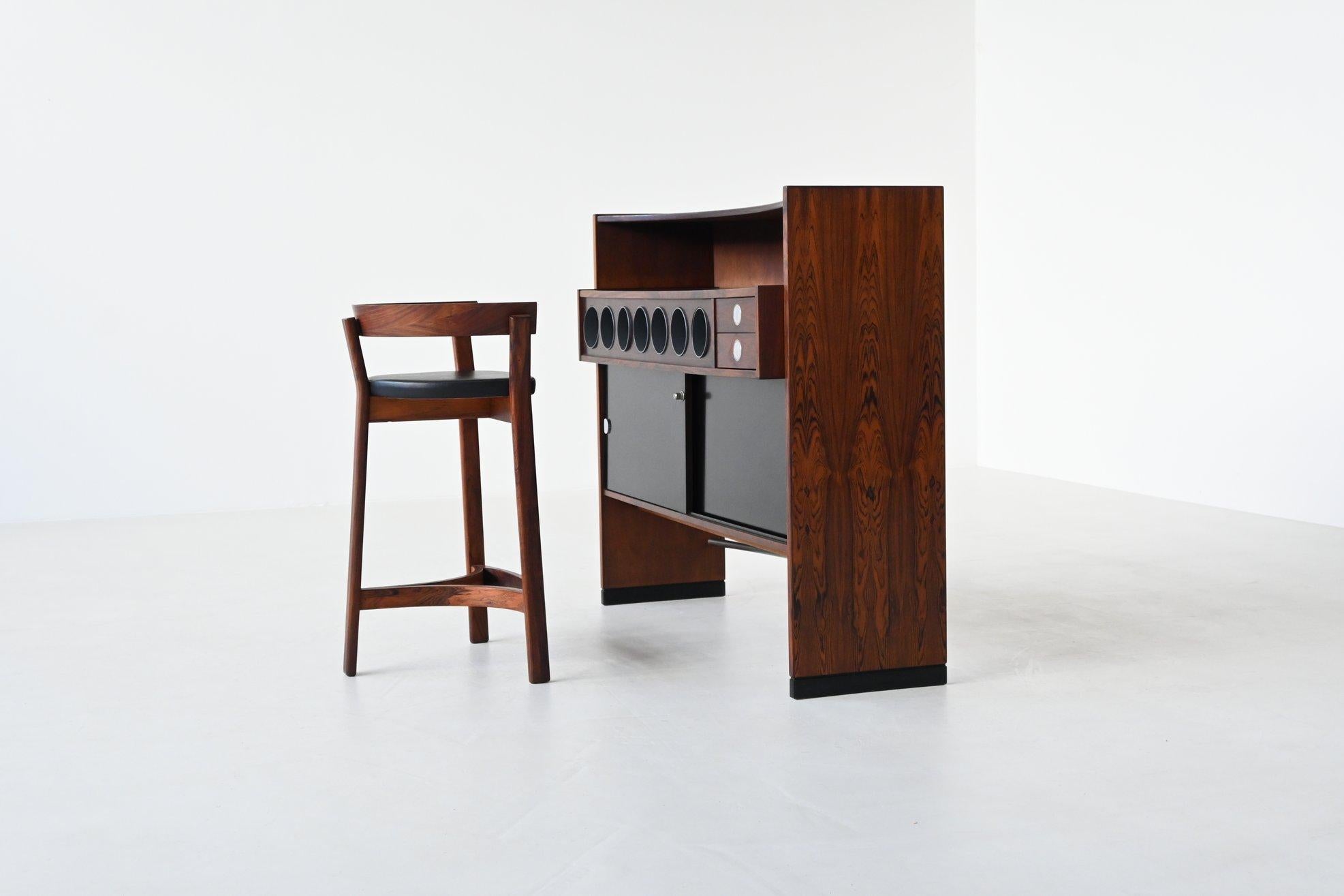 Mid-20th Century Erik Buch boomerang dry bar and stool rosewood Dyrlund Denmark 1960 For Sale