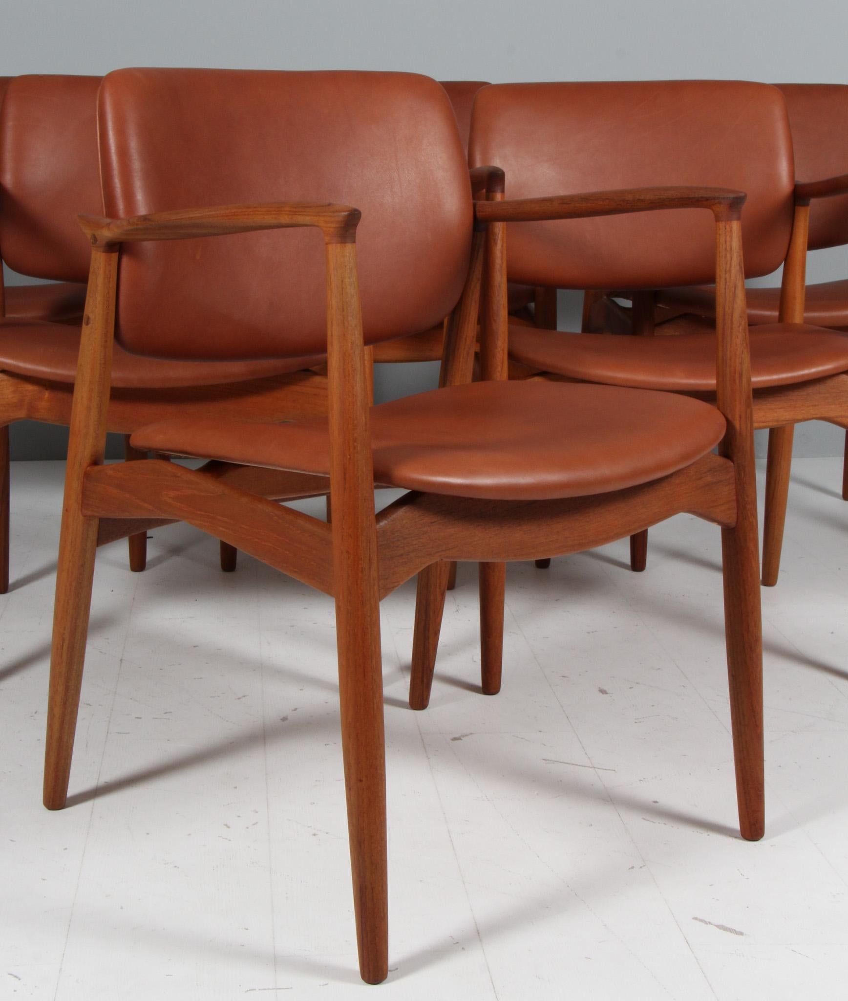 Scandinave moderne Fauteuils 'Grain' en teck et cuir d'aniline pleine fleur en vente