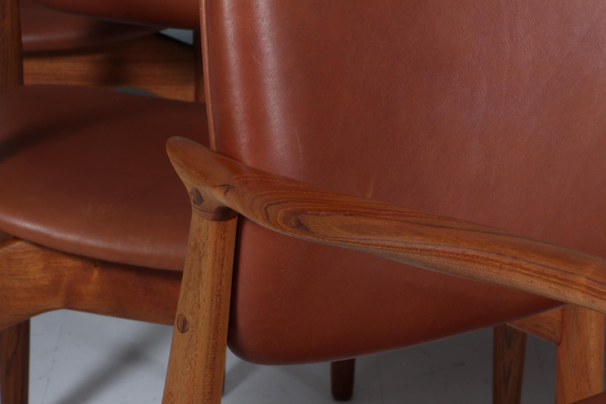 Fauteuils 'Grain' en teck et cuir d'aniline pleine fleur Excellent état - En vente à Esbjerg, DK