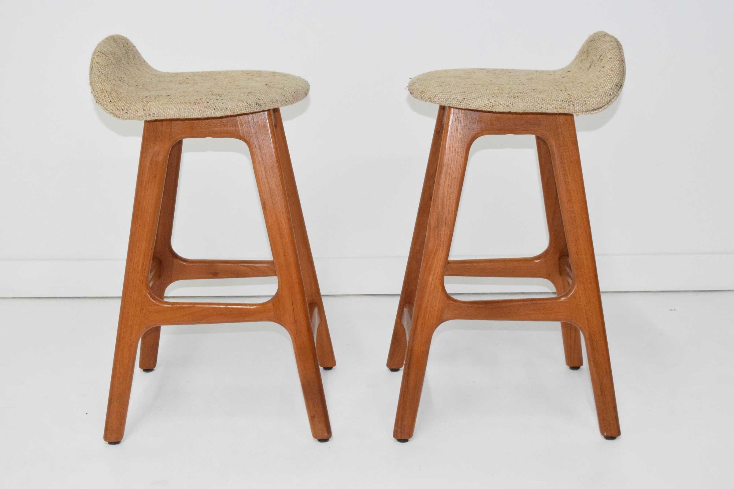 Scandinavian Modern Erik Buch Counter Height Bar Stools in Teak