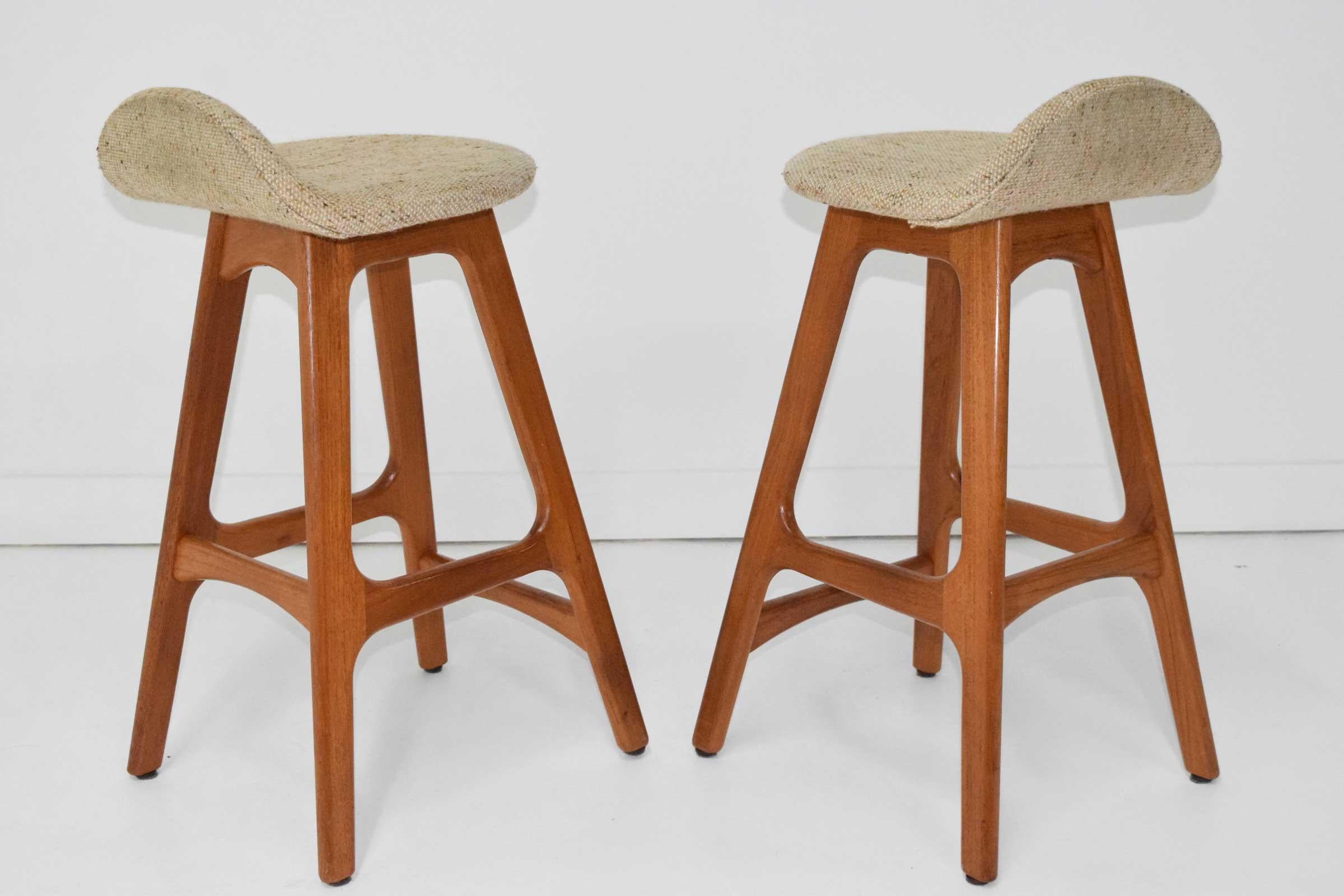 Danish Erik Buch Counter Height Bar Stools in Teak
