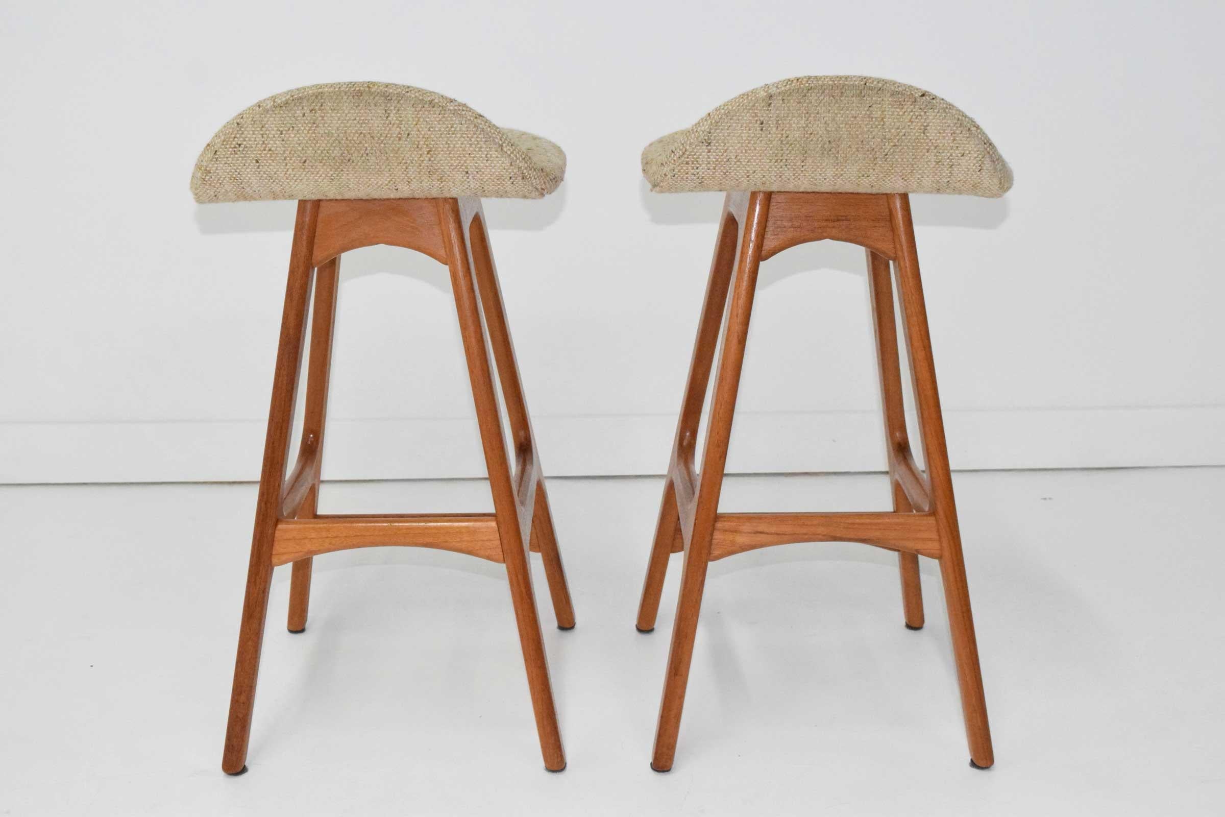 Erik Buch Counter Height Bar Stools in Teak In Good Condition In Dallas, TX