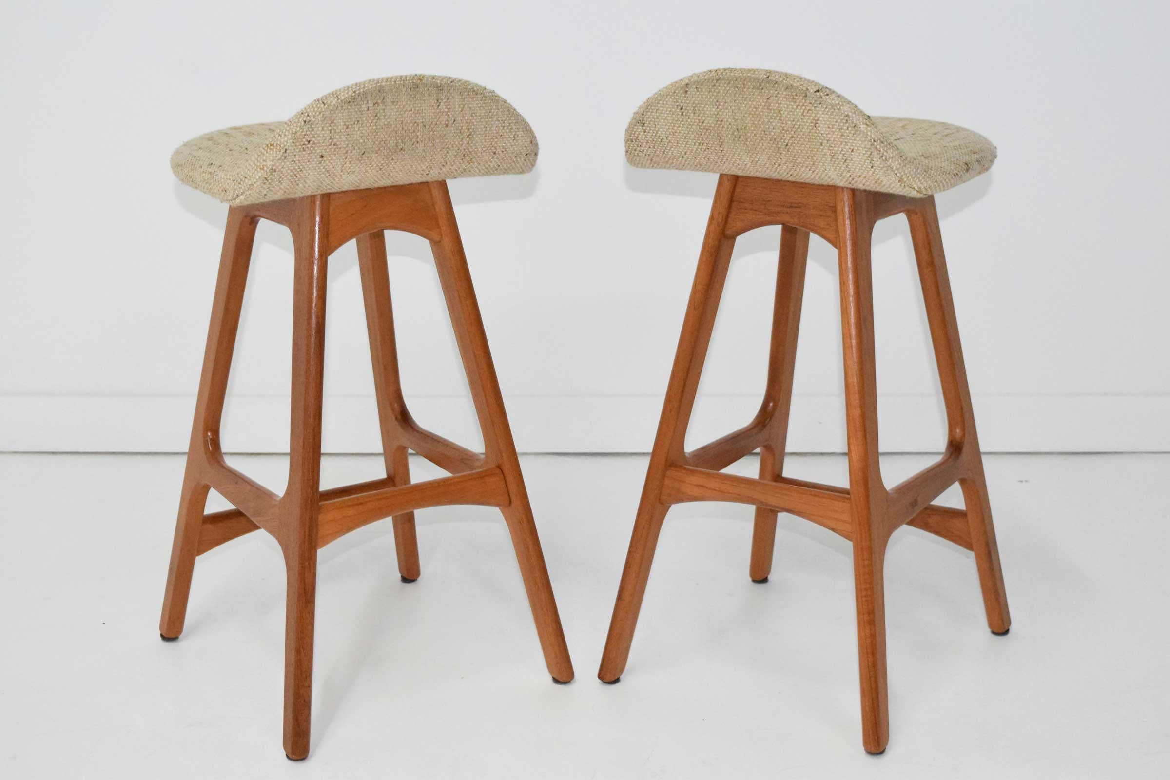 Upholstery Erik Buch Counter Height Bar Stools in Teak
