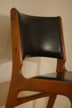 Erik Buch Dining Chairs in Solid Teak and Black Leather