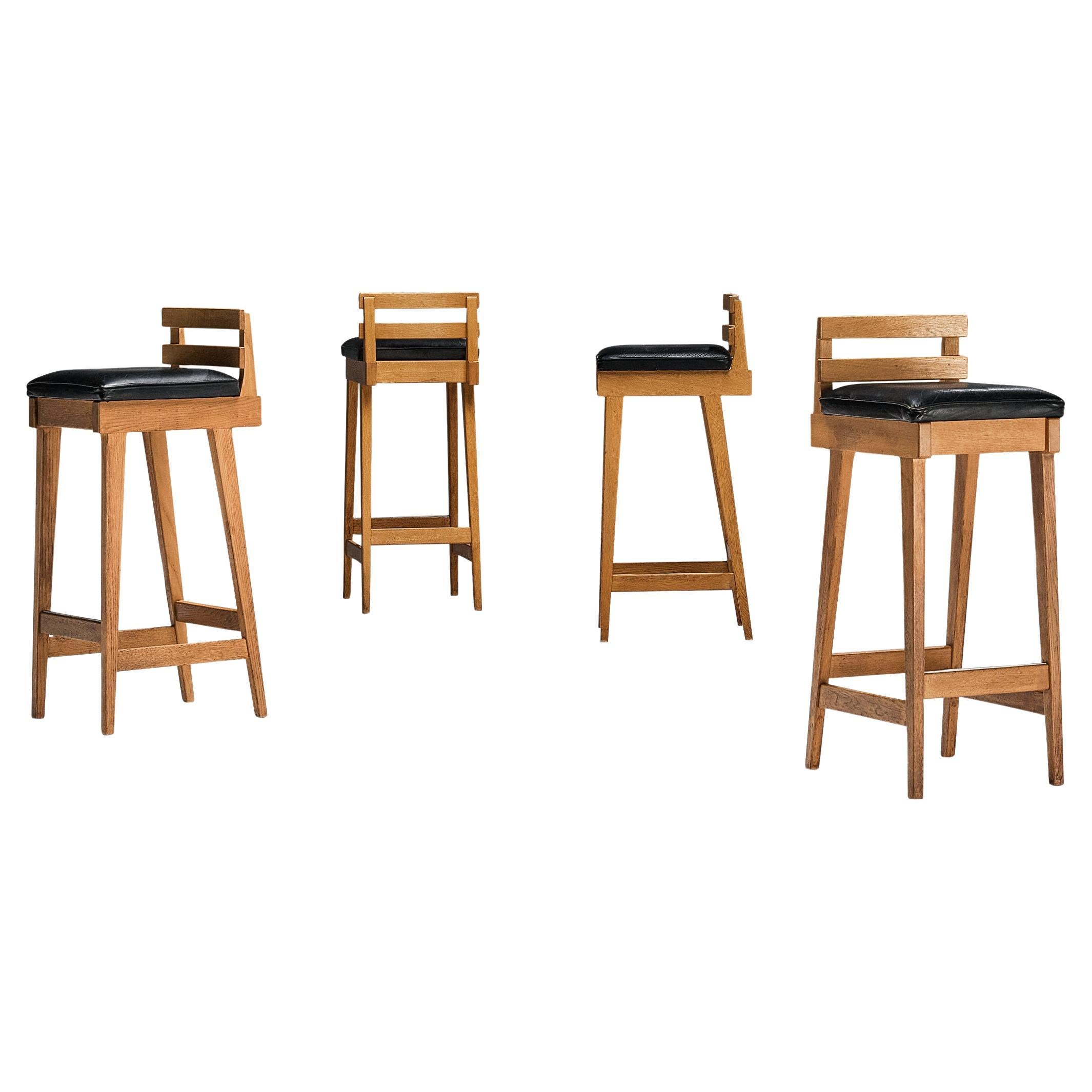 Wood and Black Leather Counter Bar Stool by Erik Buck at 1stDibs
