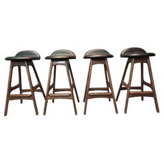 Erik Buch for France and Son Set of 4 Model 61 Barstools Walnut and Leather