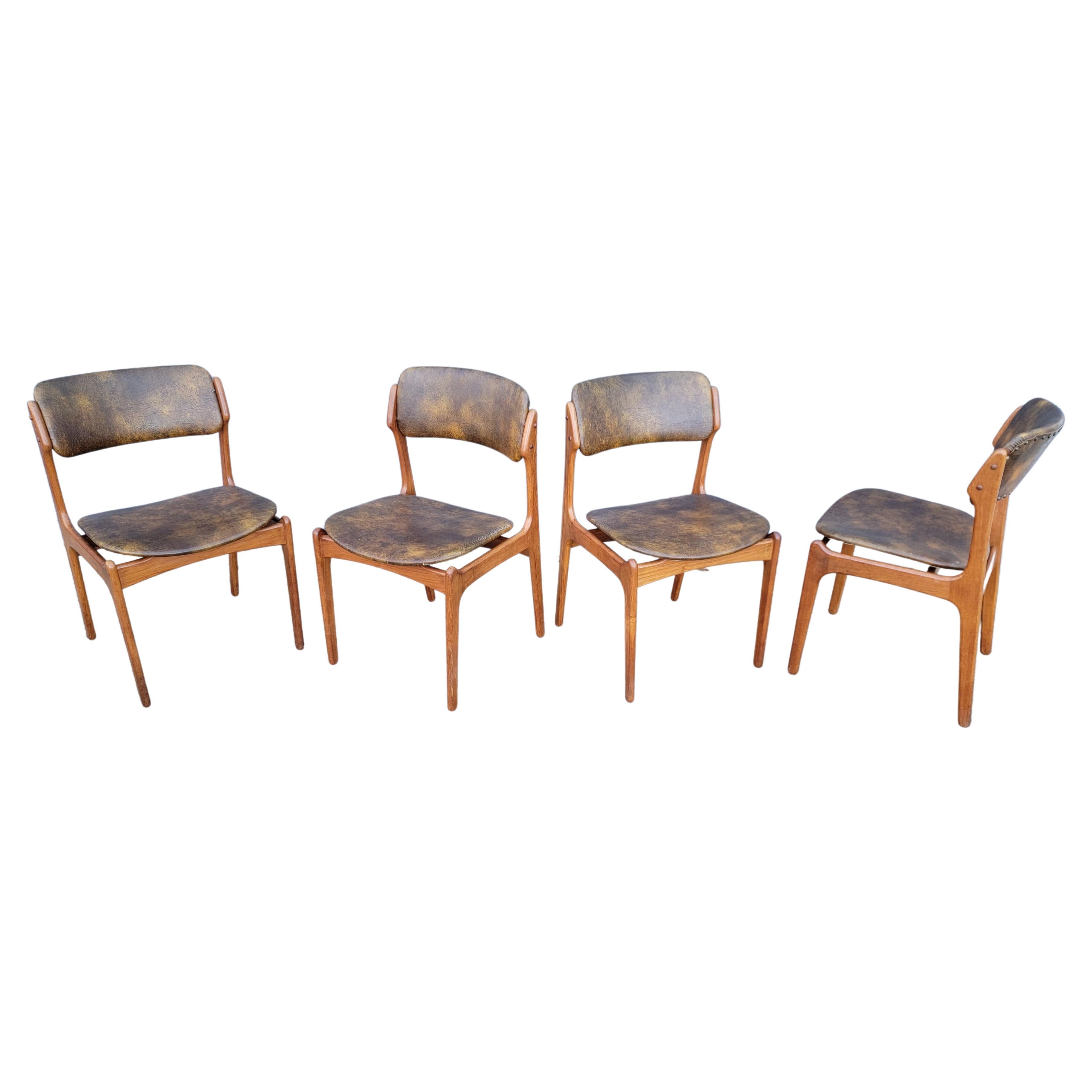 Erik Buch for OD Mobler Teak Danish Modern Dining Chairs Set 4