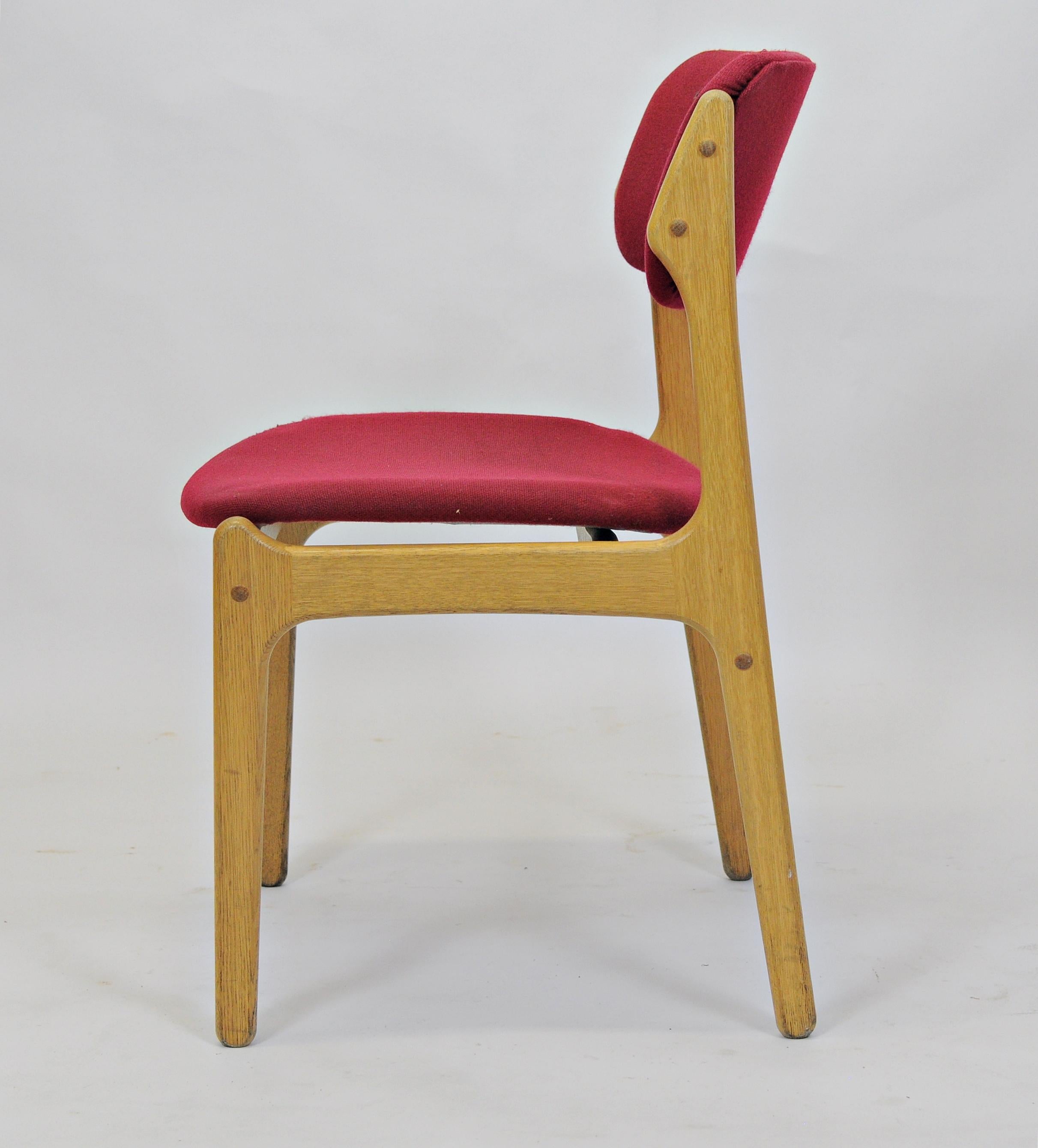 Danish Erik Buch Four Restored and Reupholstered Dining Chairs and Two Armchairs in Oak