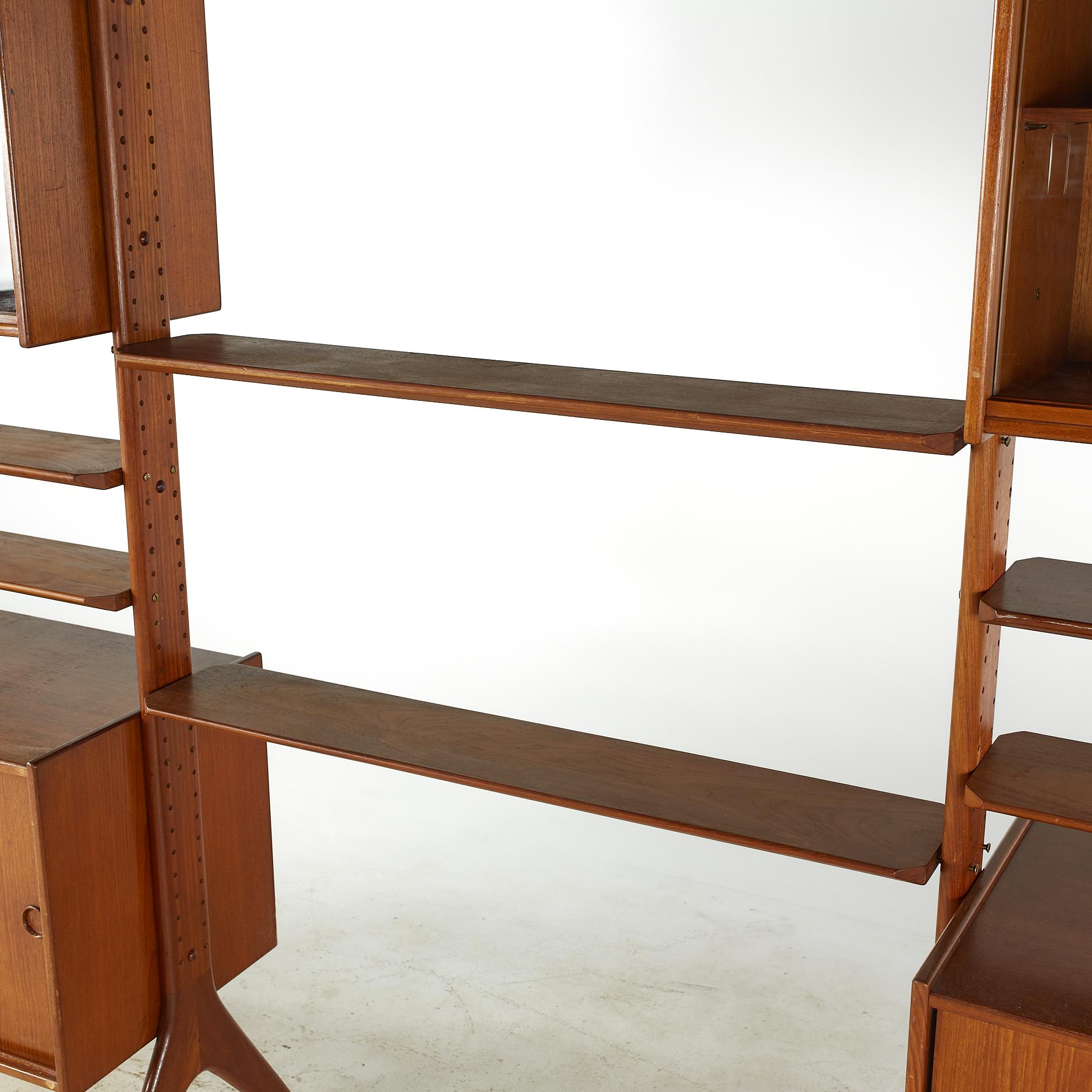 Danish Erik Buch Midcentury 3 Bay Teak Freestanding Wall Unit For Sale