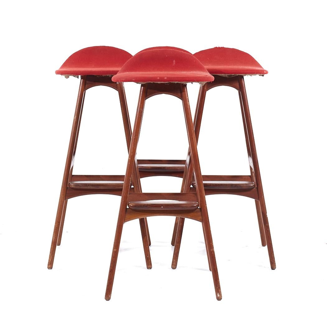 Erik Buch Mid Century Danish Teak Bar Stools - Set of 4

Each bar stool measures: 15.5 wide x 17.5 deep x 32.75 high, with a seat height of 29.5 inches

All pieces of furniture can be had in what we call restored vintage condition. That means the