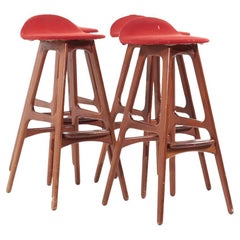 Vintage Erik Buch Mid Century Danish Teak Bar Stools - Set of 4