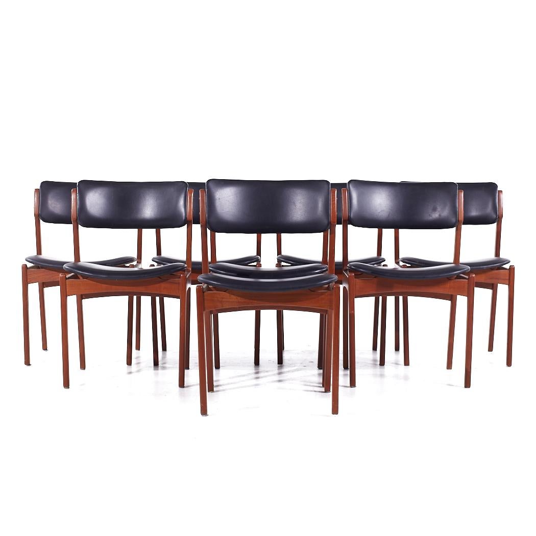 Erik Buch Mid Century Danish Teak Dining Chairs - Set of 8

Each chair measures: 19.25 wide x 20 deep x 31.75 inches high, with a seat height/chair clearance of 18 inches

All pieces of furniture can be had in what we call restored vintage