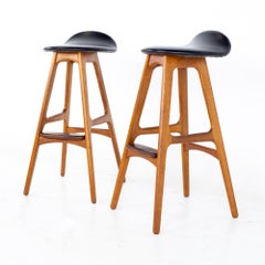 Erik Buch Mid Century Teak and Rosewood Bar Stools, a Pair