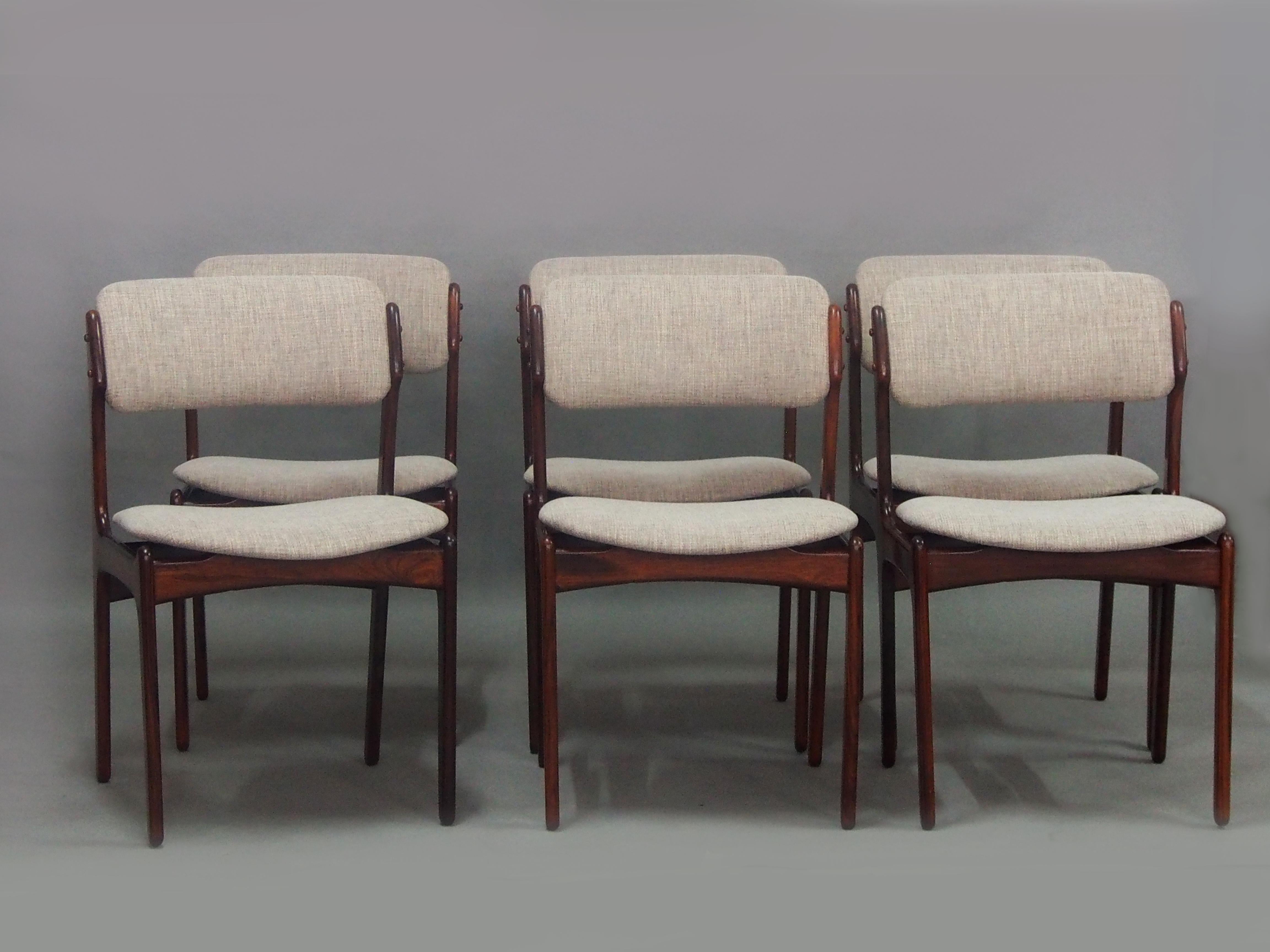 Varnished Erik Buch Model 49 Rosewood Dining Chairs for Oddense Maskinsnedkeri Set of Six