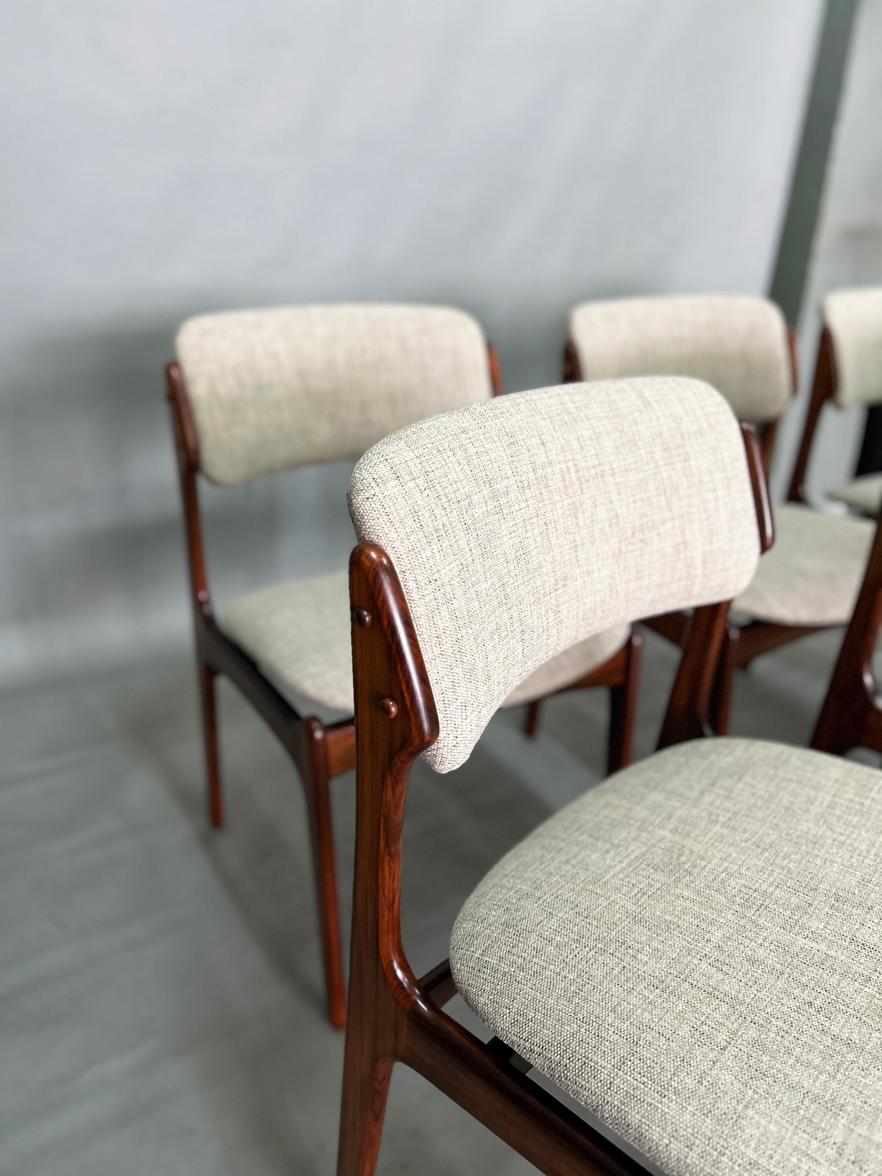 Fabric Erik Buch Model 49 Rosewood Dining Chairs for Oddense Maskinsnedkeri Set of Six