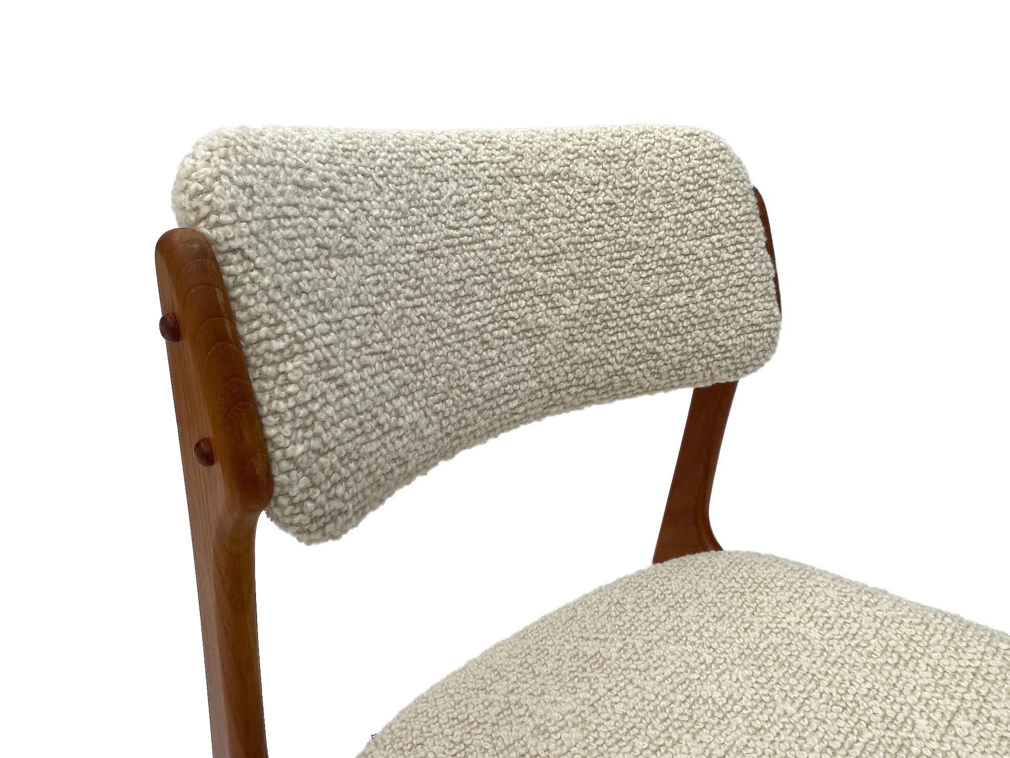 Erik Buch Model 49 Teak and Cream Boucle Desk Chair, Denmark, 1960s 2