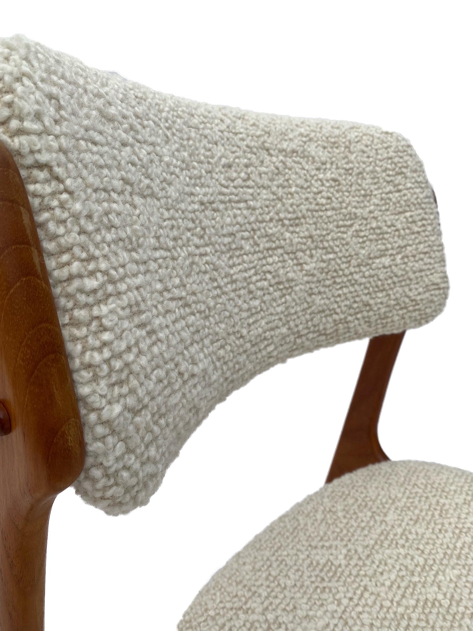 Erik Buch Model 49 Teak and Cream Boucle Desk Chair, Denmark, 1960s 5