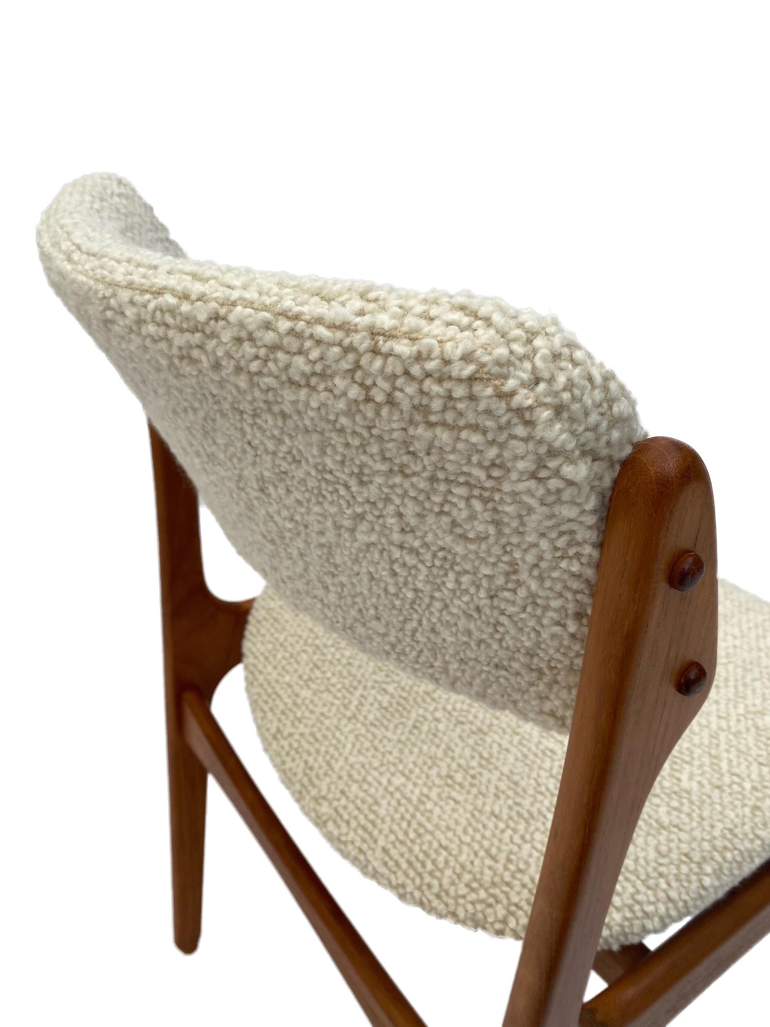 Mid-Century Modern Erik Buch Model 49 Teak and Cream Boucle Desk Chair, Denmark, 1960s