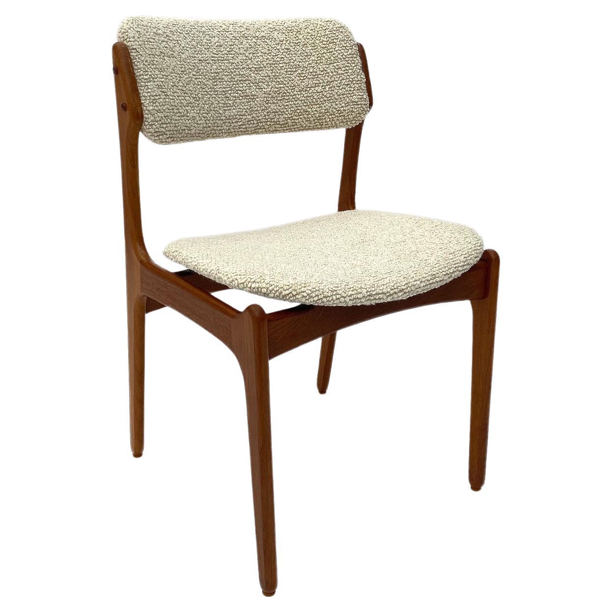 Erik Buch Model 49 Teak and Cream Boucle Desk Chair, Denmark, 1960s