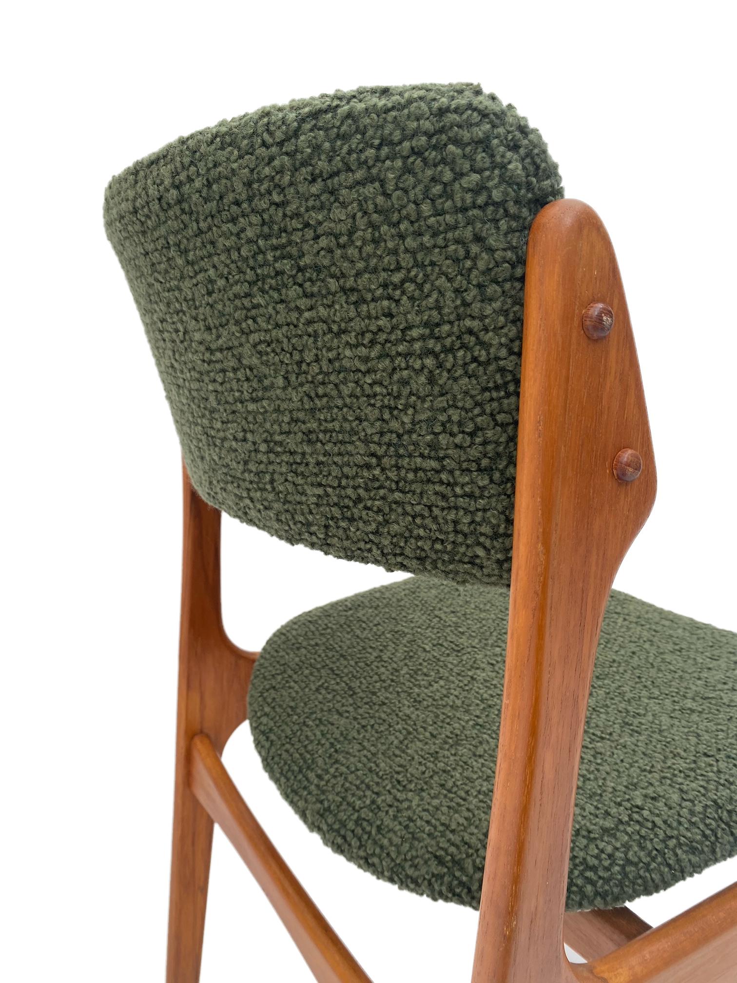 Erik Buch Model 49 Teak and Green Boucle Desk Chair. Denmark, 1960s 2
