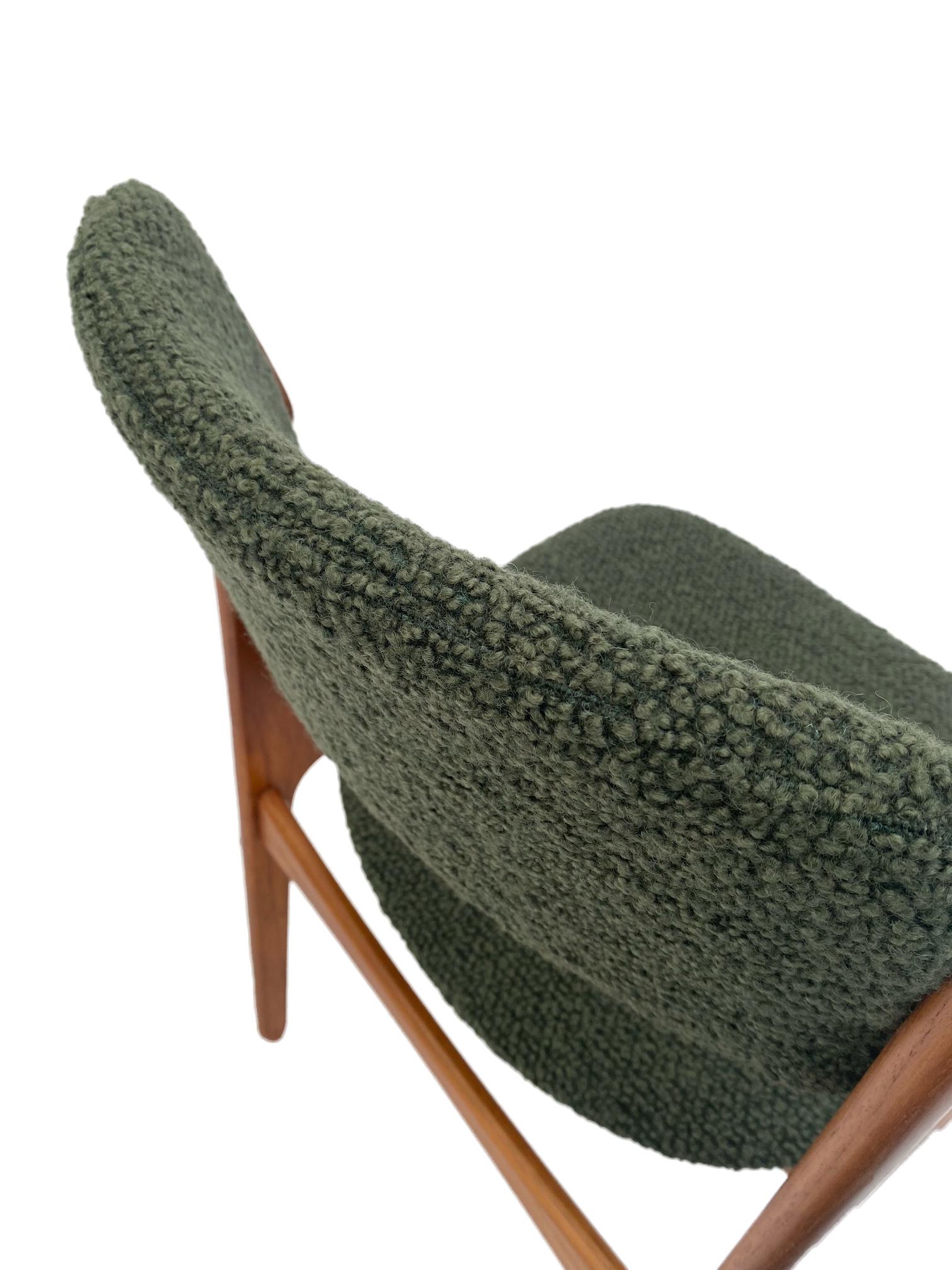 Wool Erik Buch Model 49 Teak and Green Boucle Desk Chair. Denmark, 1960s