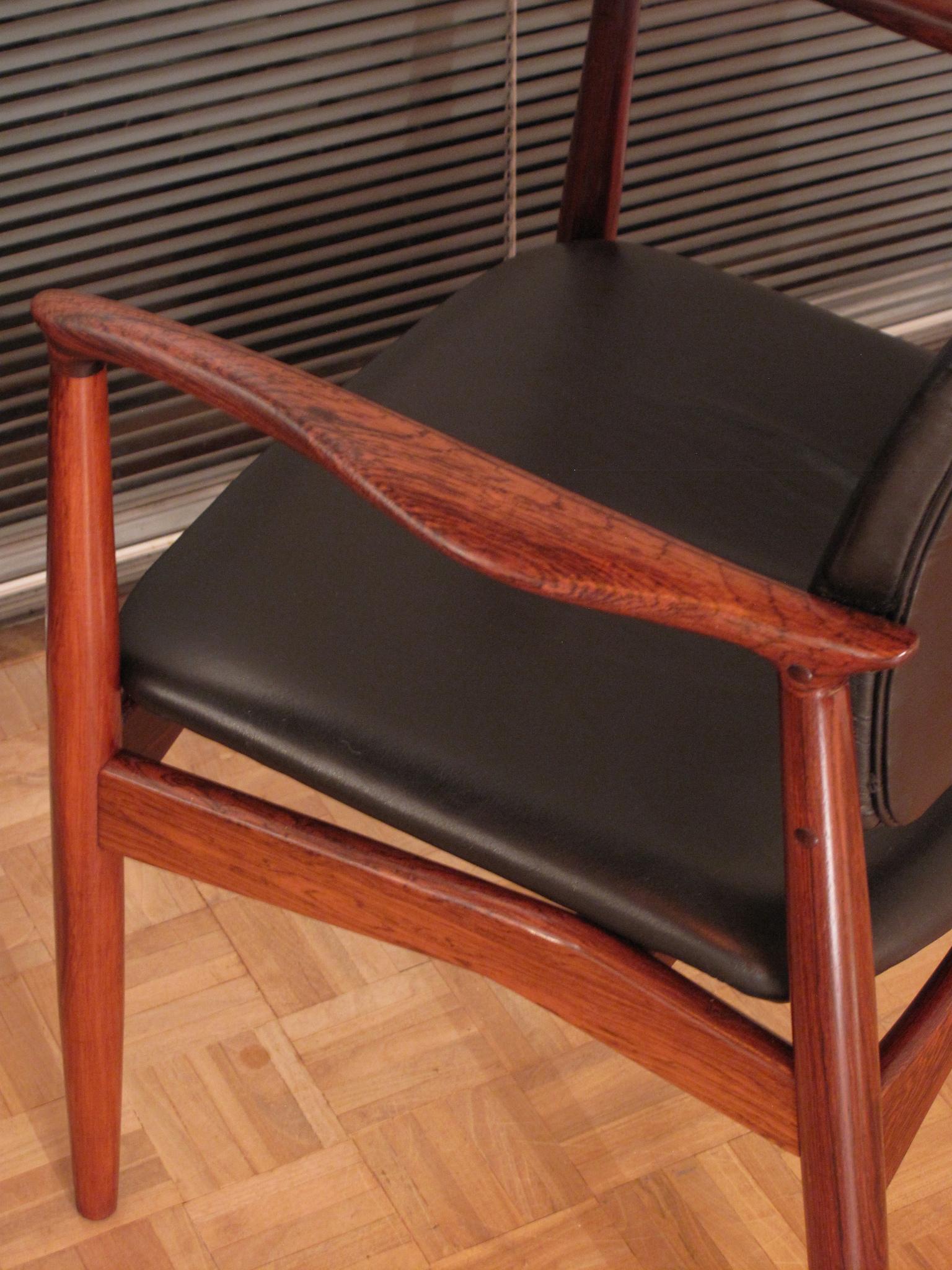 Mid-20th Century Erik Buch Model SJ 67 Rosewood & Leather Armchair for R. Skovgaard ‘Ørum Mobler’