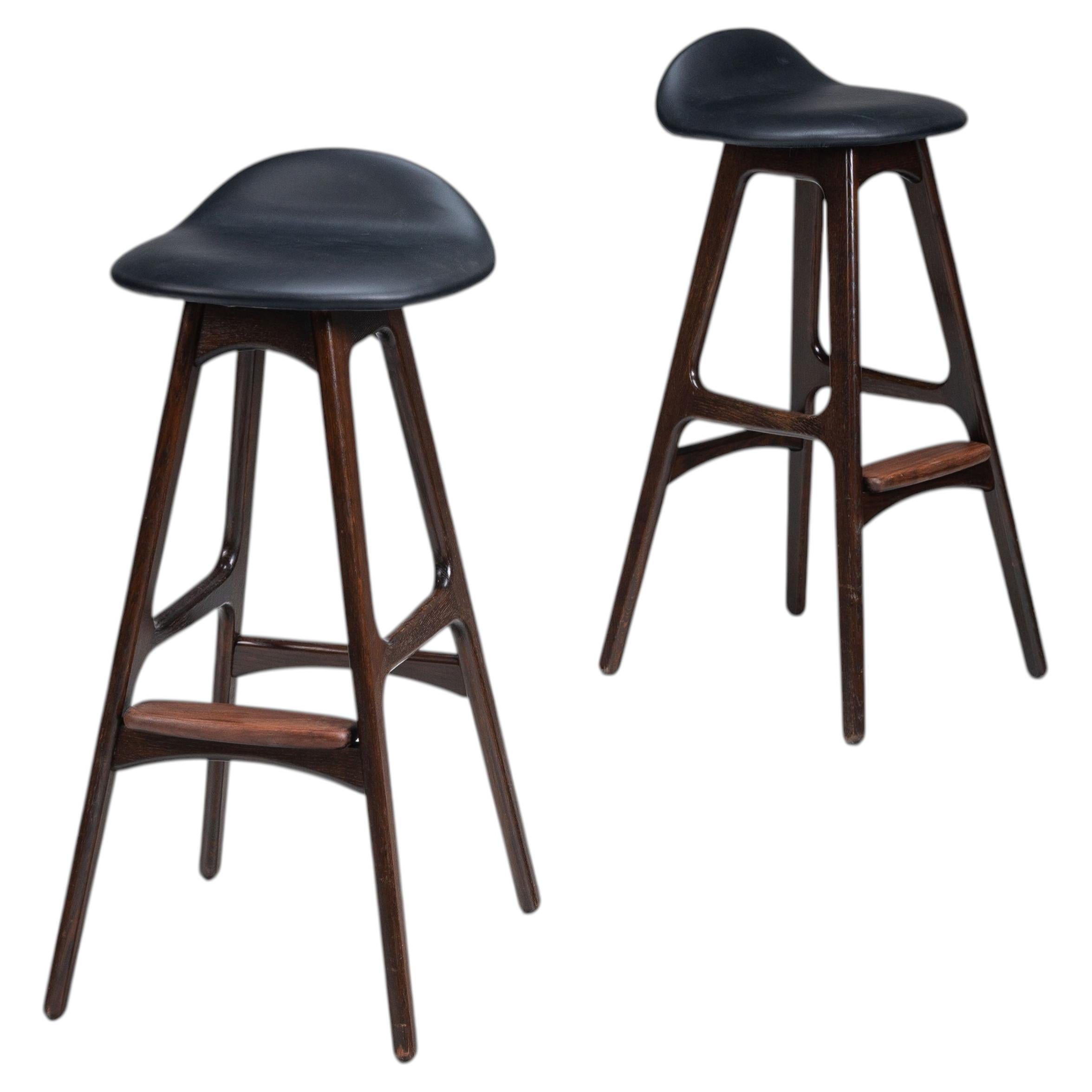 Erik Buch pair of “OD61” bar stools Oddense Mobler Denmark 1965 For Sale