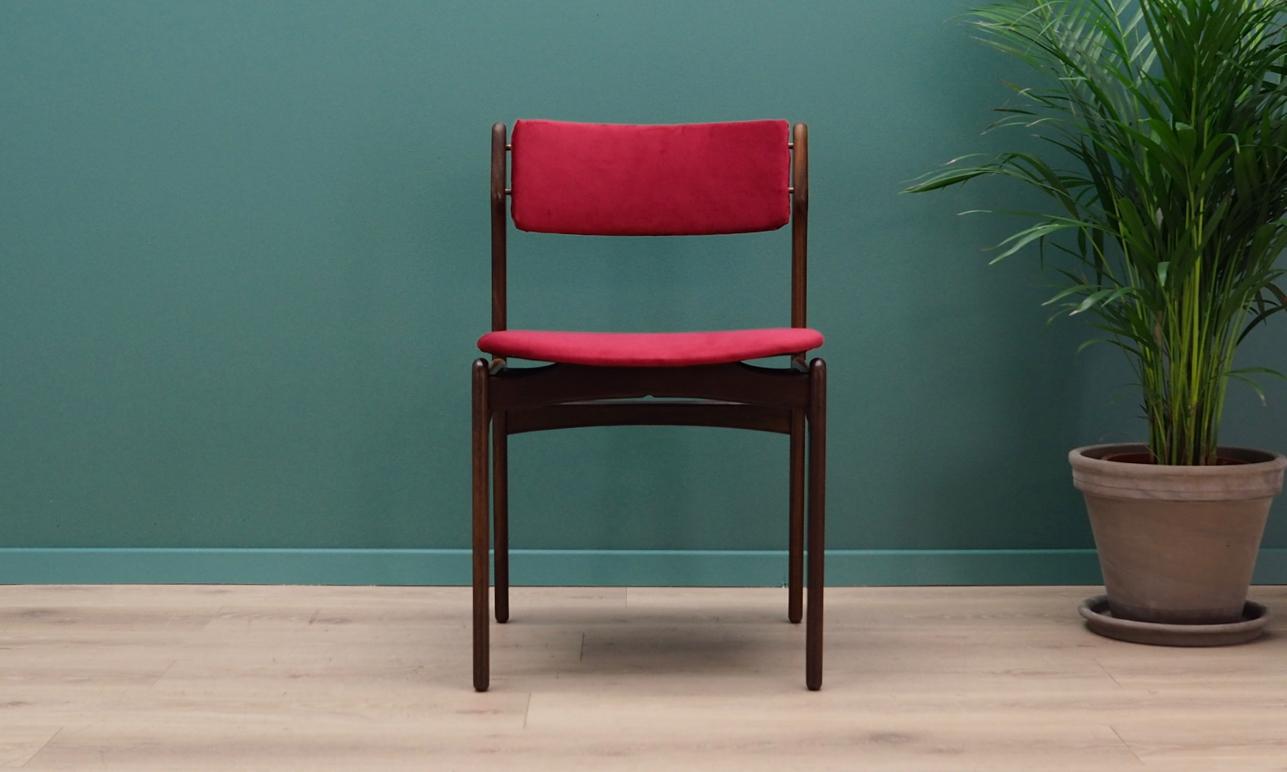 Scandinavian chair from the 1960s-1970s. Designed by Erik Buch - Minimalist form, precision of workmanship. New upholstery made of velour in pink, rosewood construction. Maintained in good condition (minor bruises and scratches) - directly to