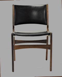 Erik Buch Restored and Refinished Danish Teak Dining Chairs with Black Leather