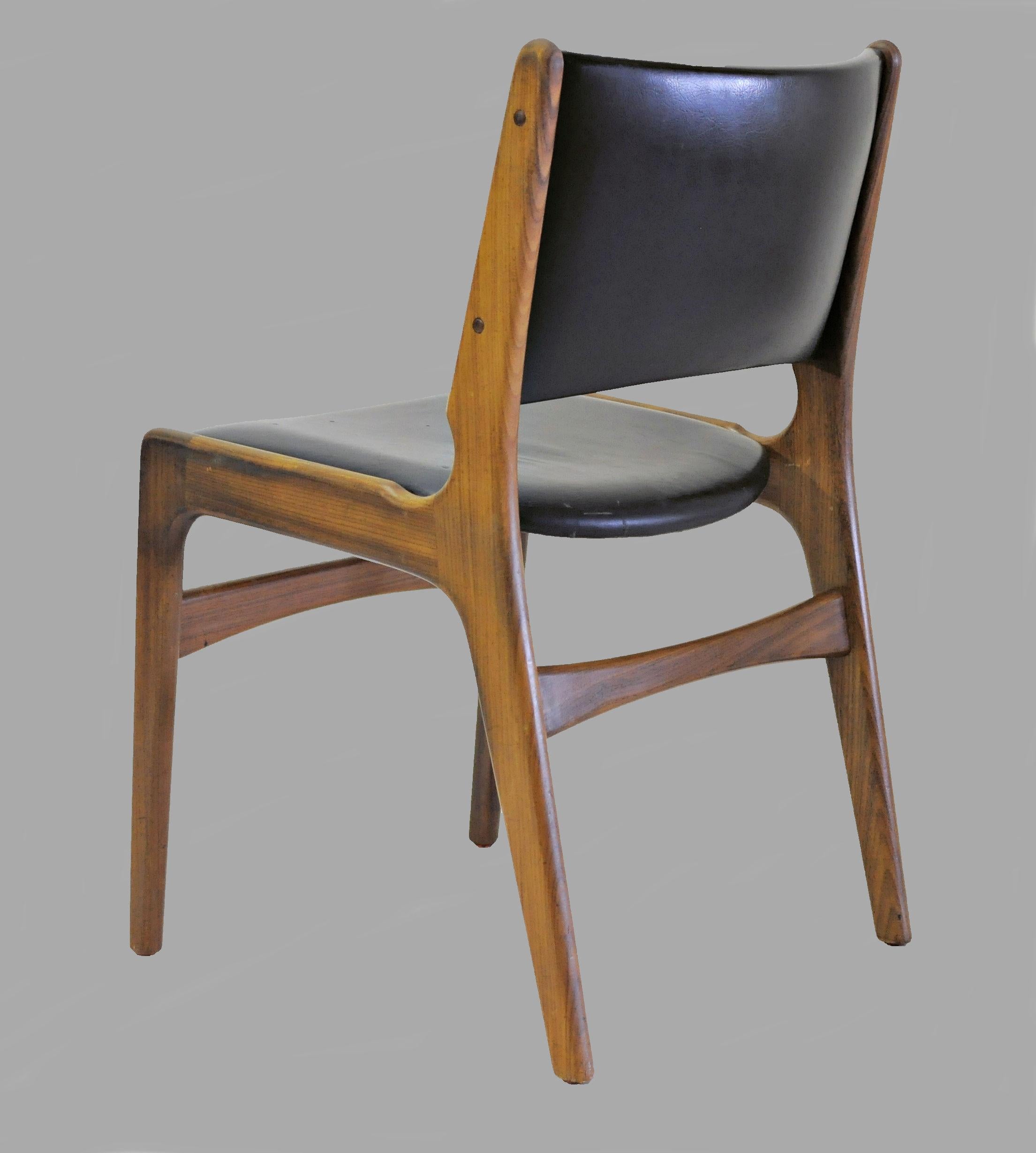 Woodwork Erik Buch Restored and Refinished Danish Teak Dining Chairs with Black Leather For Sale