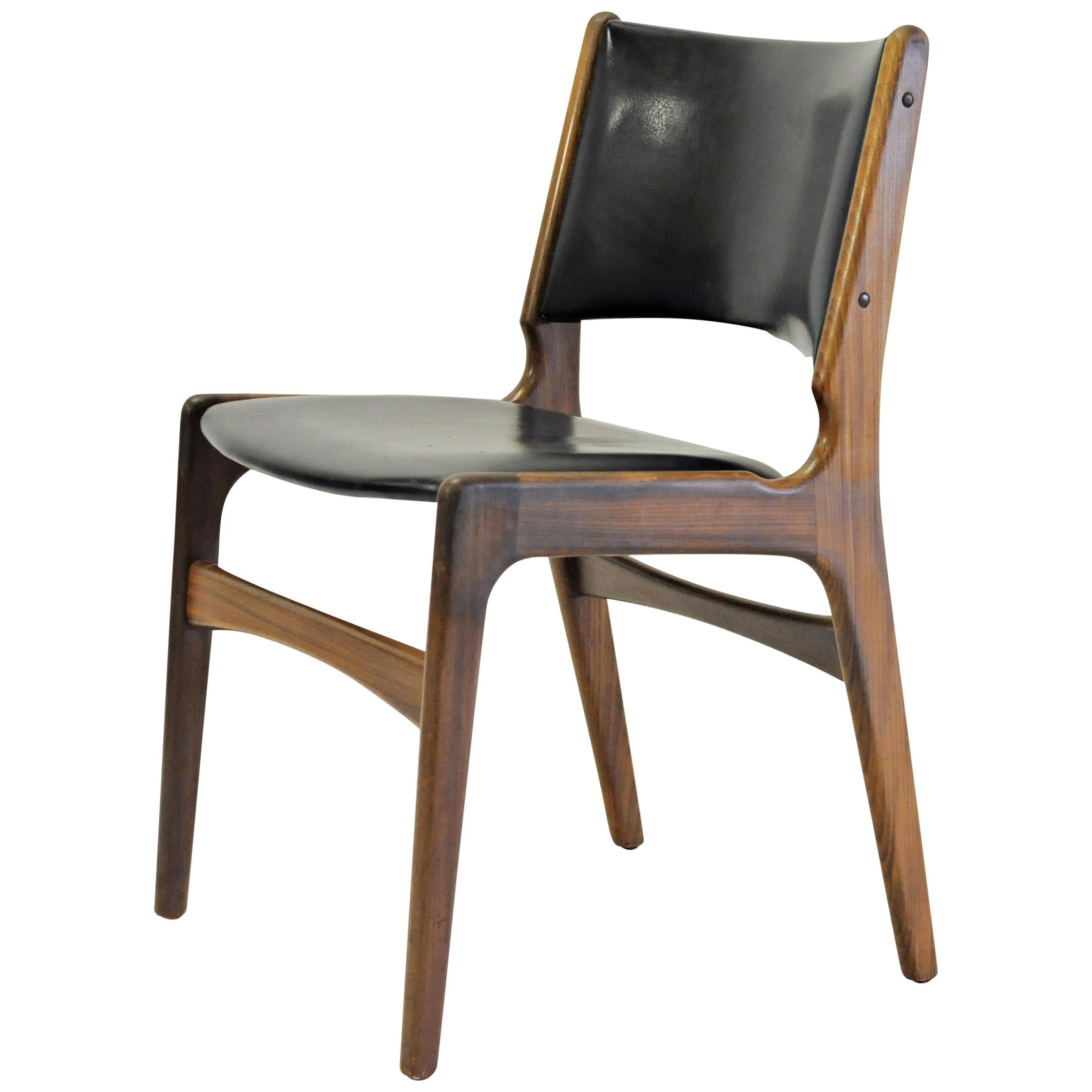 Erik Buch Restored and Refinished Danish Teak Dining Chairs with Black Leather