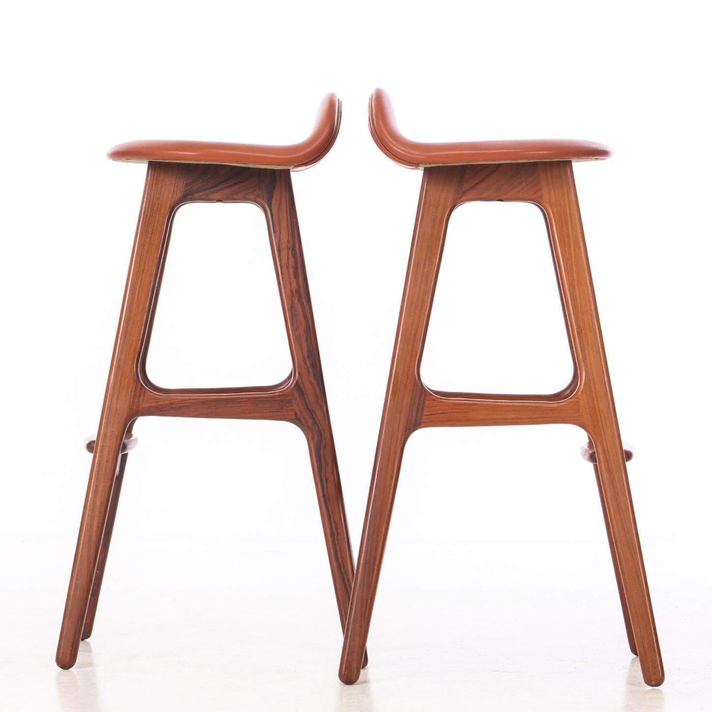 Danish Erik Buch rosewood and leather barstools model OD-61. Denmark 1960s For Sale