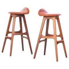 Retro Erik Buch rosewood and leather barstools model OD-61. Denmark 1960s