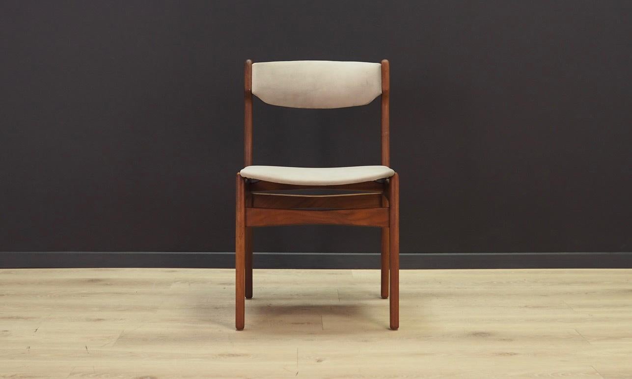 A set of four chairs from the 1960s-1970s, these, Minimalist form was designed by Erik Buch. The upholstery was replaced by a new teak construction. Maintained in good condition (minor scratches and upholstery on the wooden structure), directly to