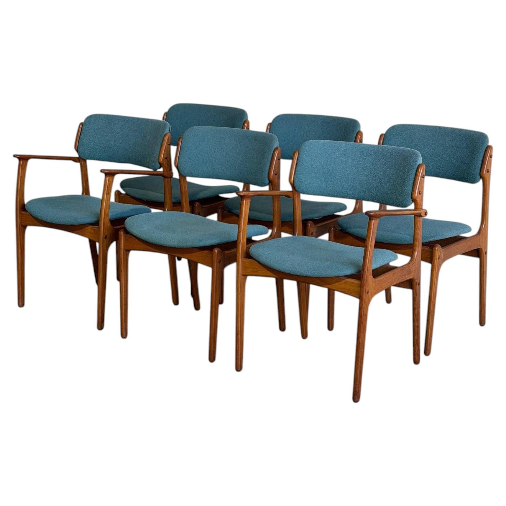 Erik Buch Set of 6 Solid Teak Dining Chairs Model 49 and 50 Denmark MCM 1960s
