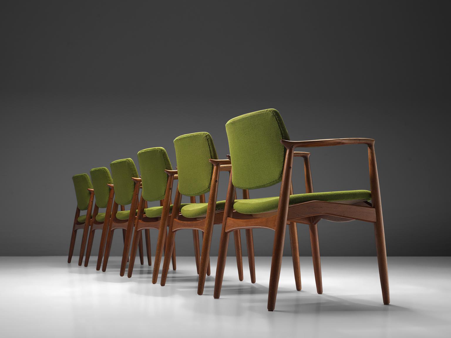 Danish Erik Buch Set of Captain Chairs in Green Fabric