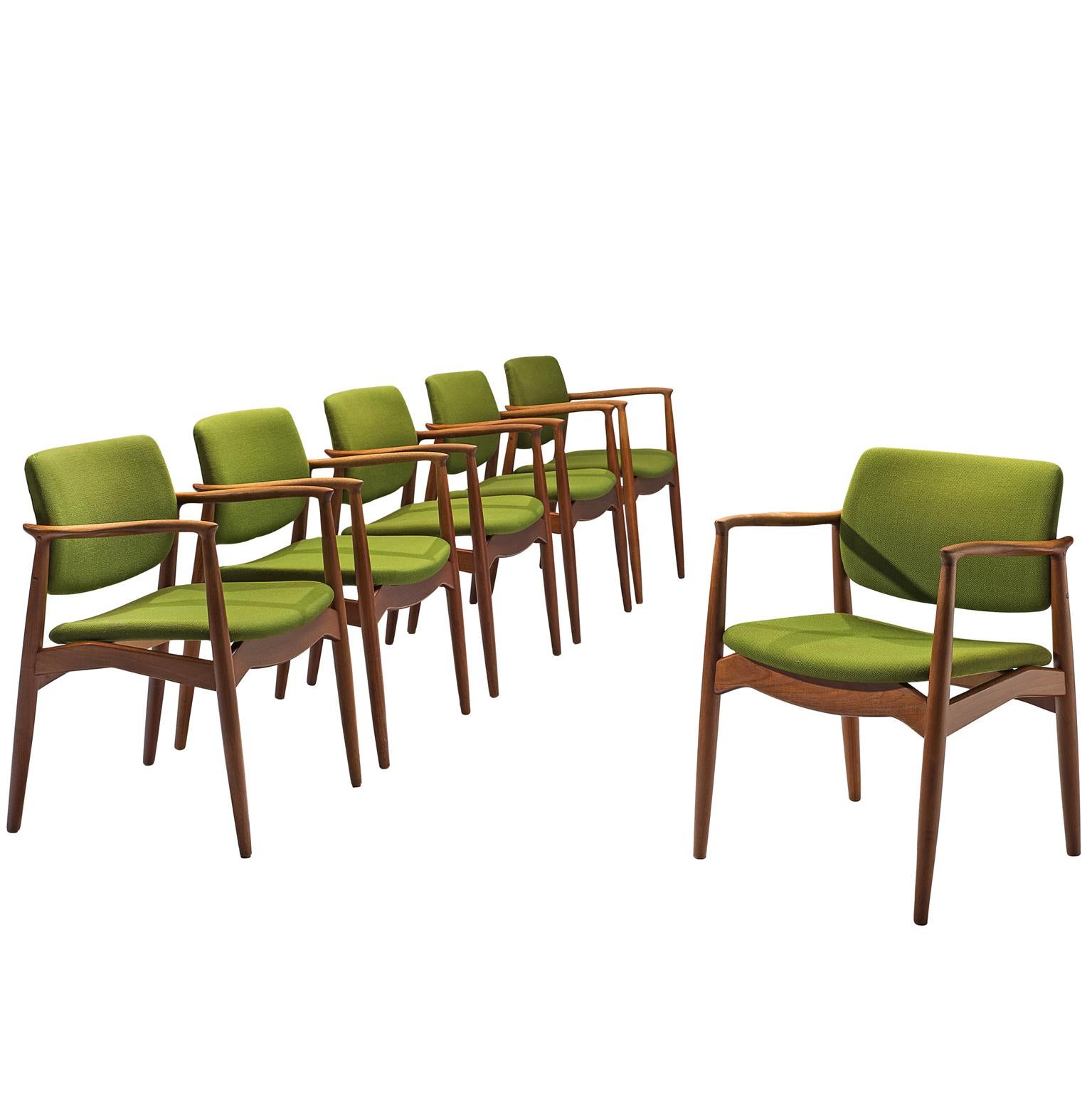 Erik Buch Set of Captain Chairs in Green Fabric
