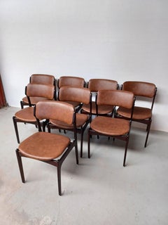 Erik Buch Set of Eight Fully Restored Tanned Oak Dining Chairs Inc. Reupholstery