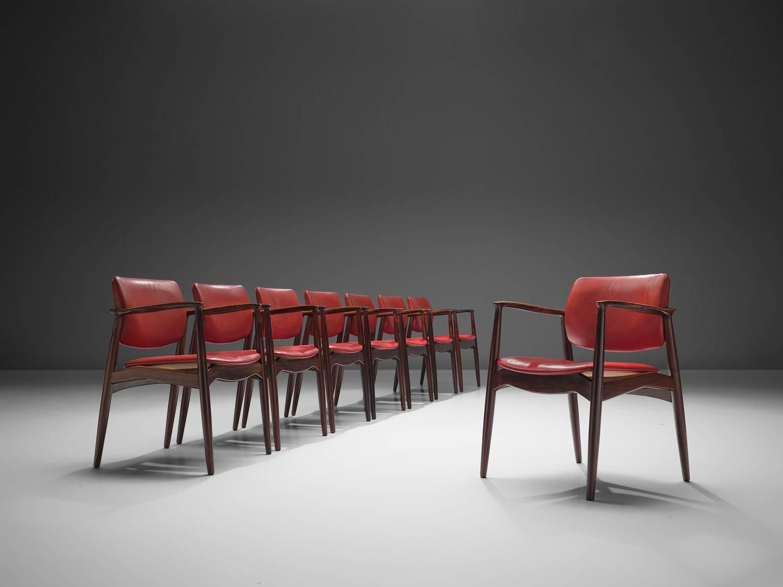 Scandinavian Modern Erik Buch Set of Eight Rosewood Chairs