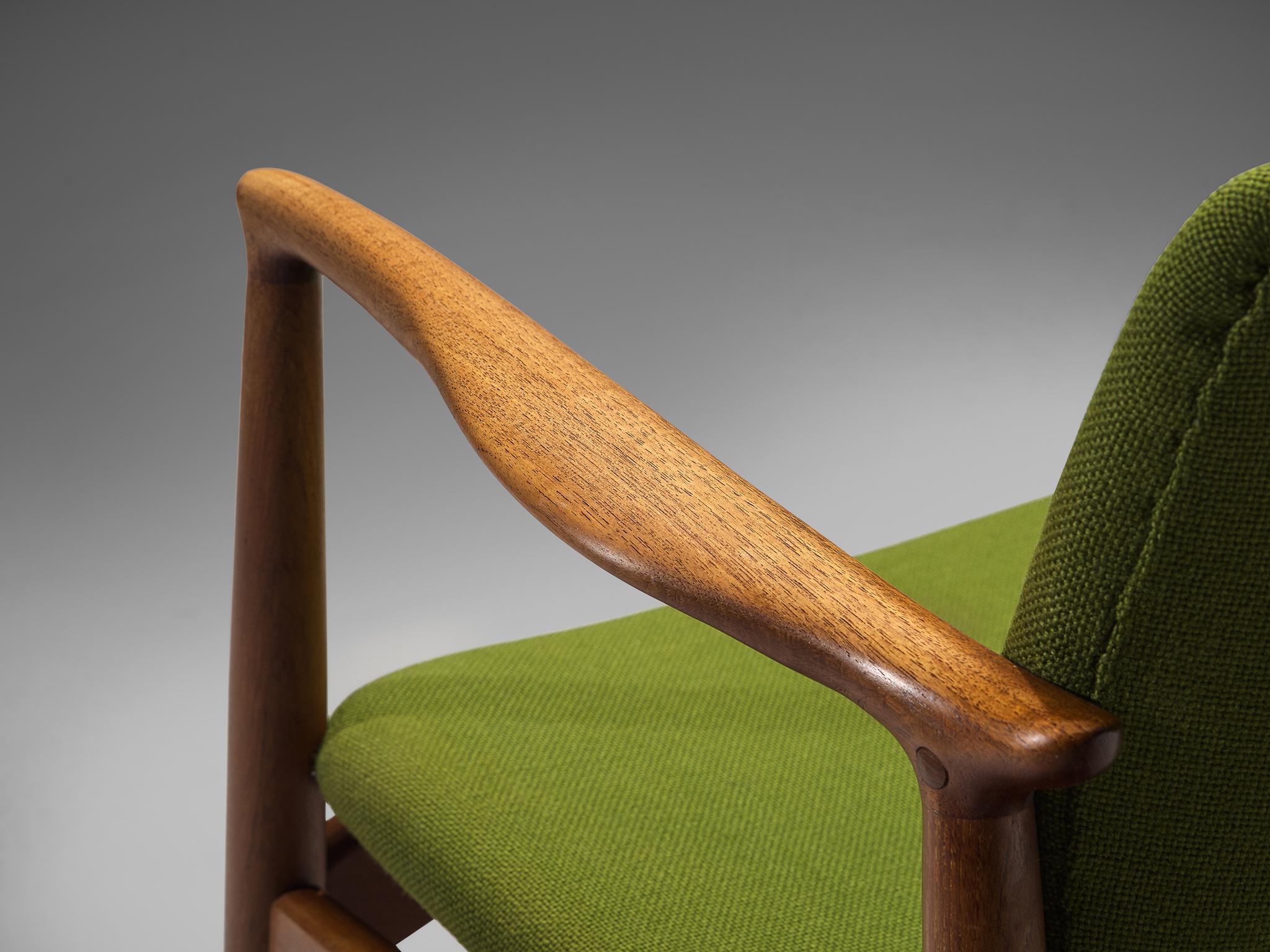 Mid-20th Century Erik Buch Set of Four 'Captains' Armchairs in Teak and Green Fabric Upholstery