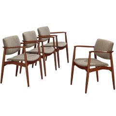 Erik Buch Set of Four Dining Chairs in Teak and Grey Upholstery