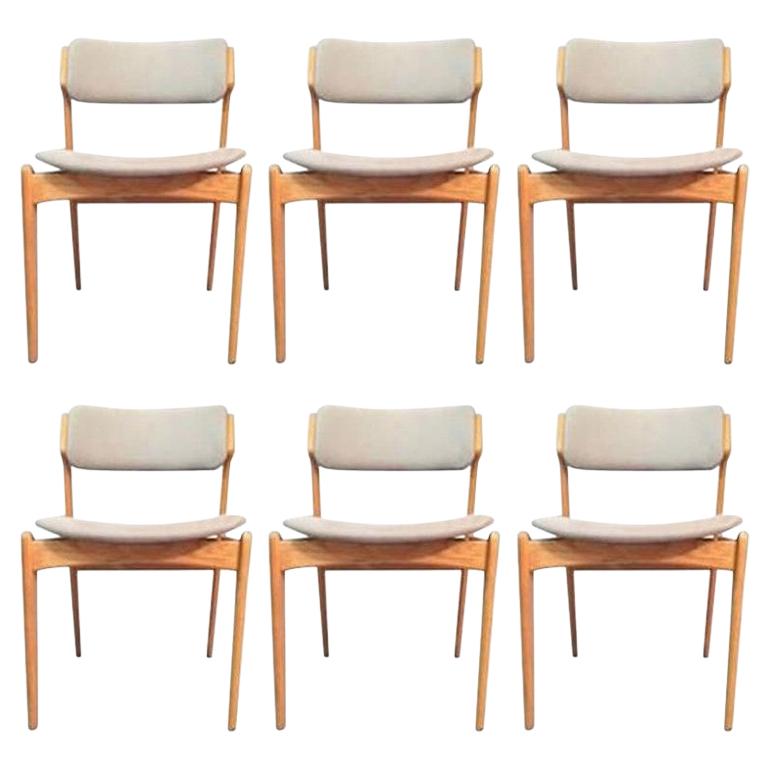 Erik Buch Set of Six Fully Restored Dining Chairs in Oak, Inc. Reupholstery For Sale