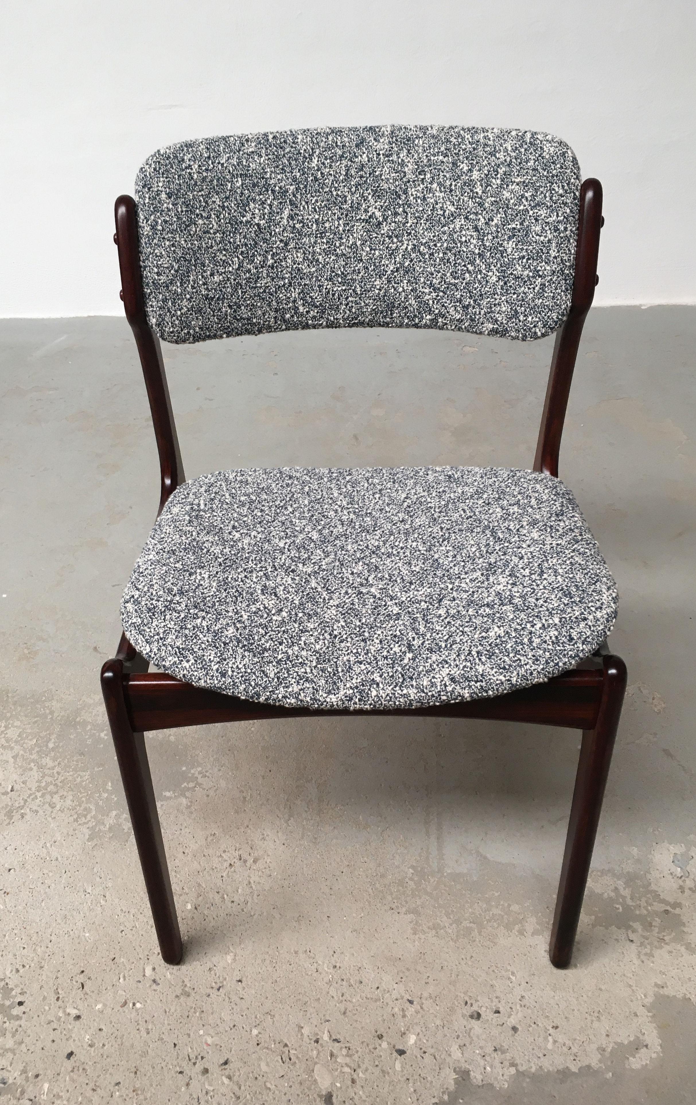 Scandinavian Modern Erik Buch Set of Ten Fully Restored Rosewood Dining Chairs Inc Custom Upholstery For Sale