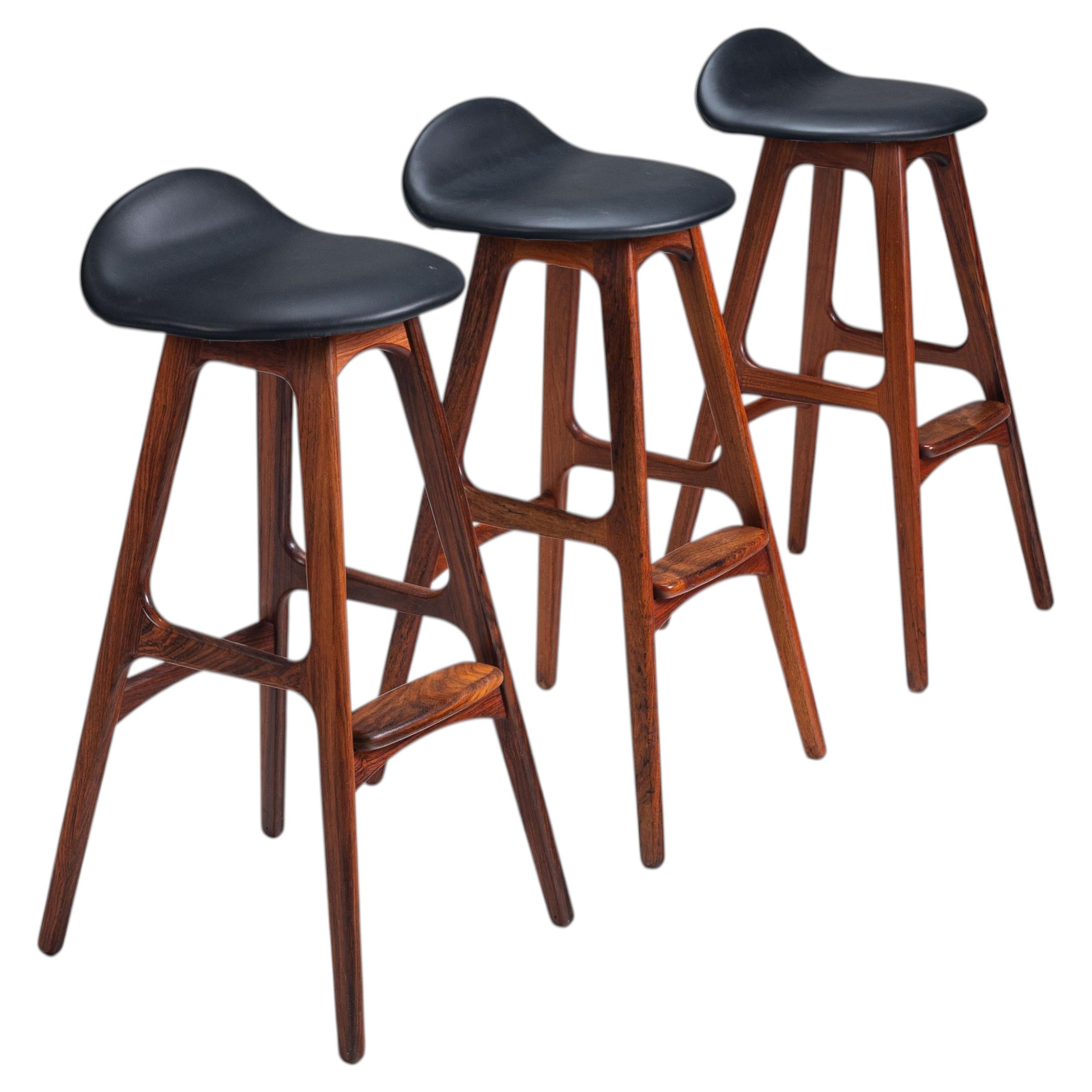 Erik Buch set of three “OD61” bar stools In rosewood Oddense Denmark 1965