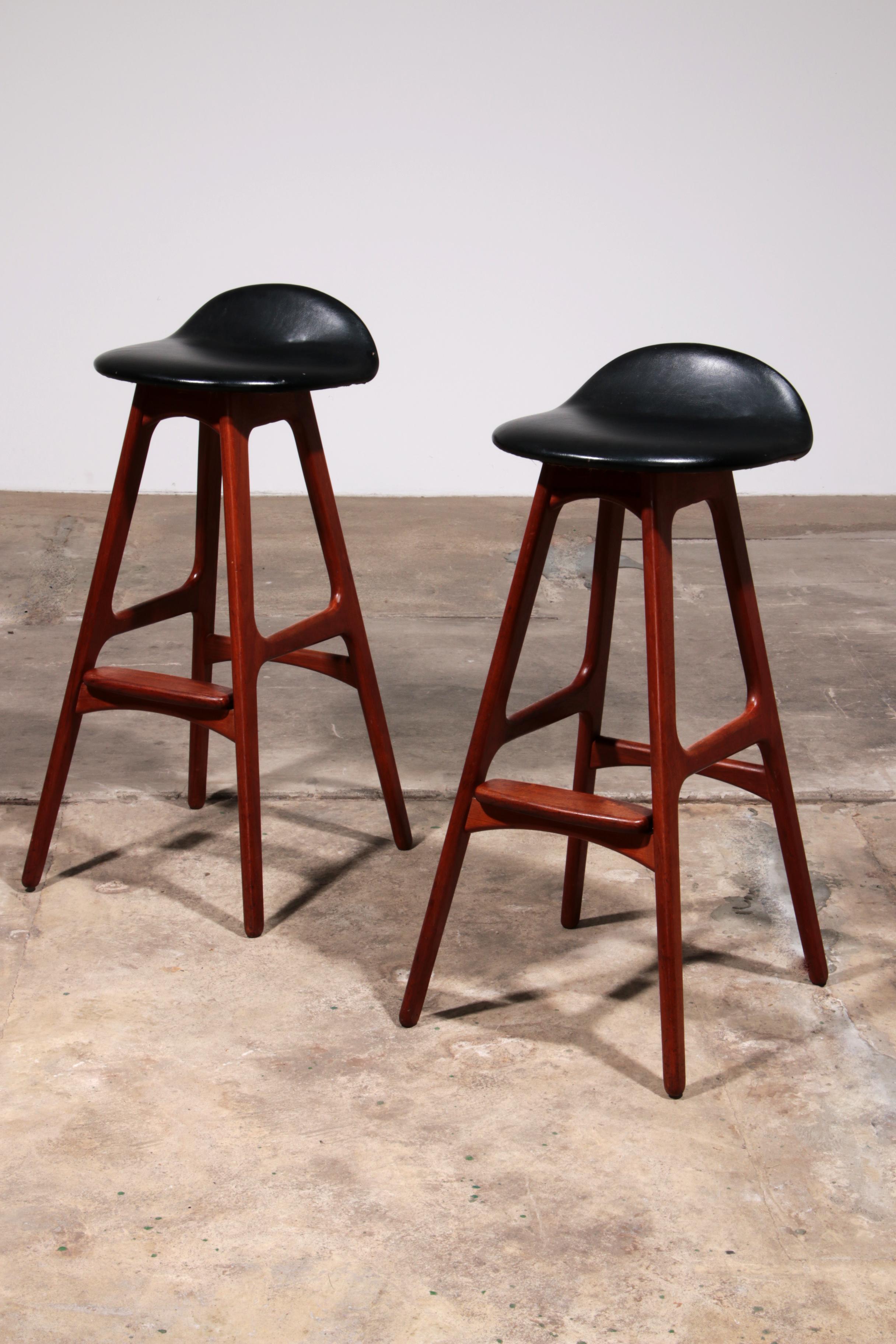 Scandinavian Modern Erik Buch Teak bar stools 1960 Denmark