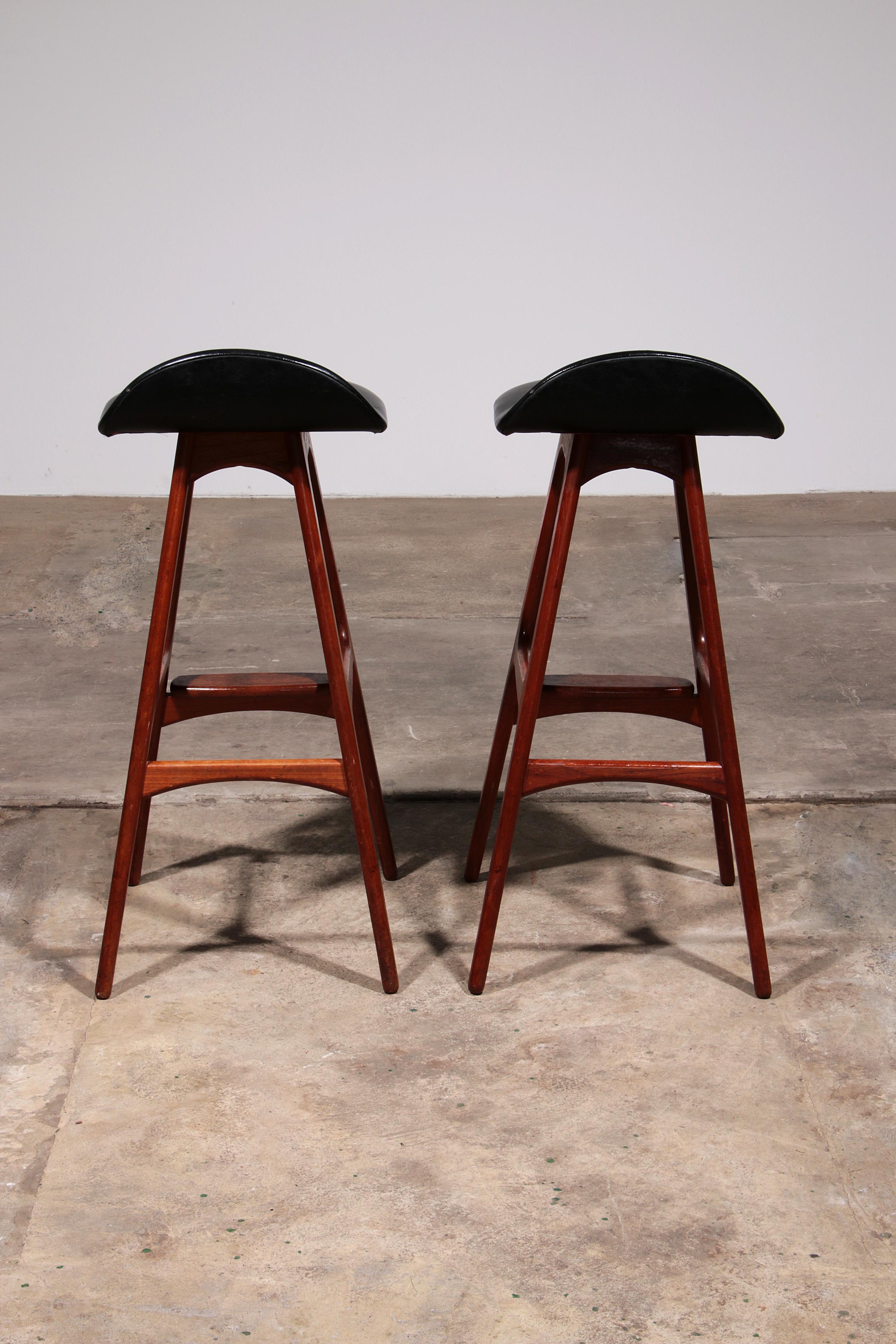Mid-20th Century Erik Buch Teak bar stools 1960 Denmark