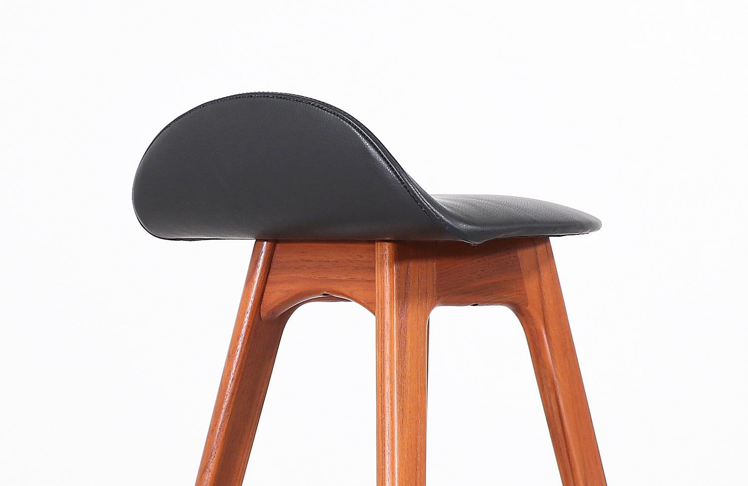 Erik Buch Teak & Black Leather Bar Stools for Oddense Maskinsnedkeri 3