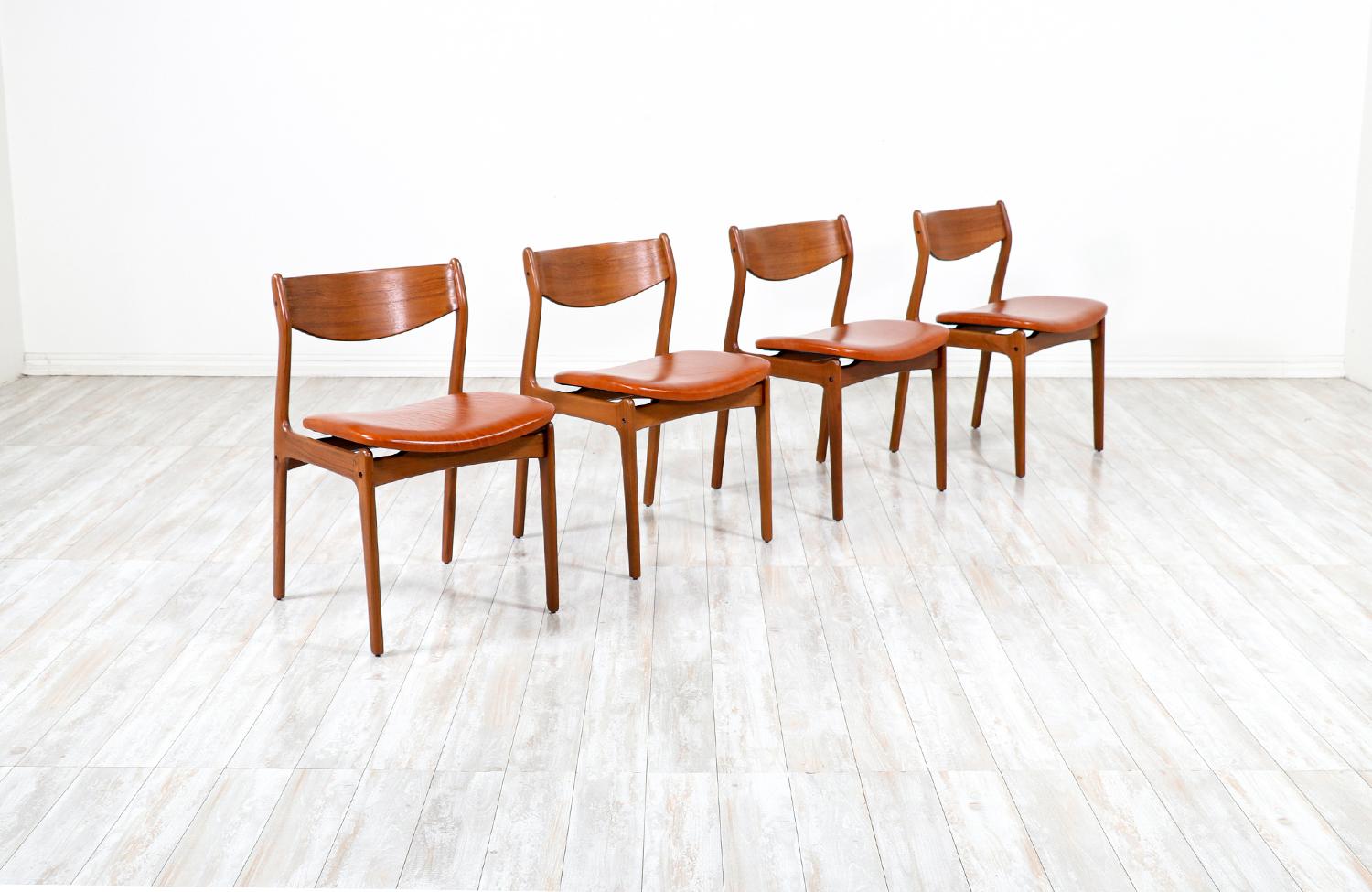 Mid-Century Modern Erik Buch Teak & Cognac Leather Dining Chairs for O.D. Mobler