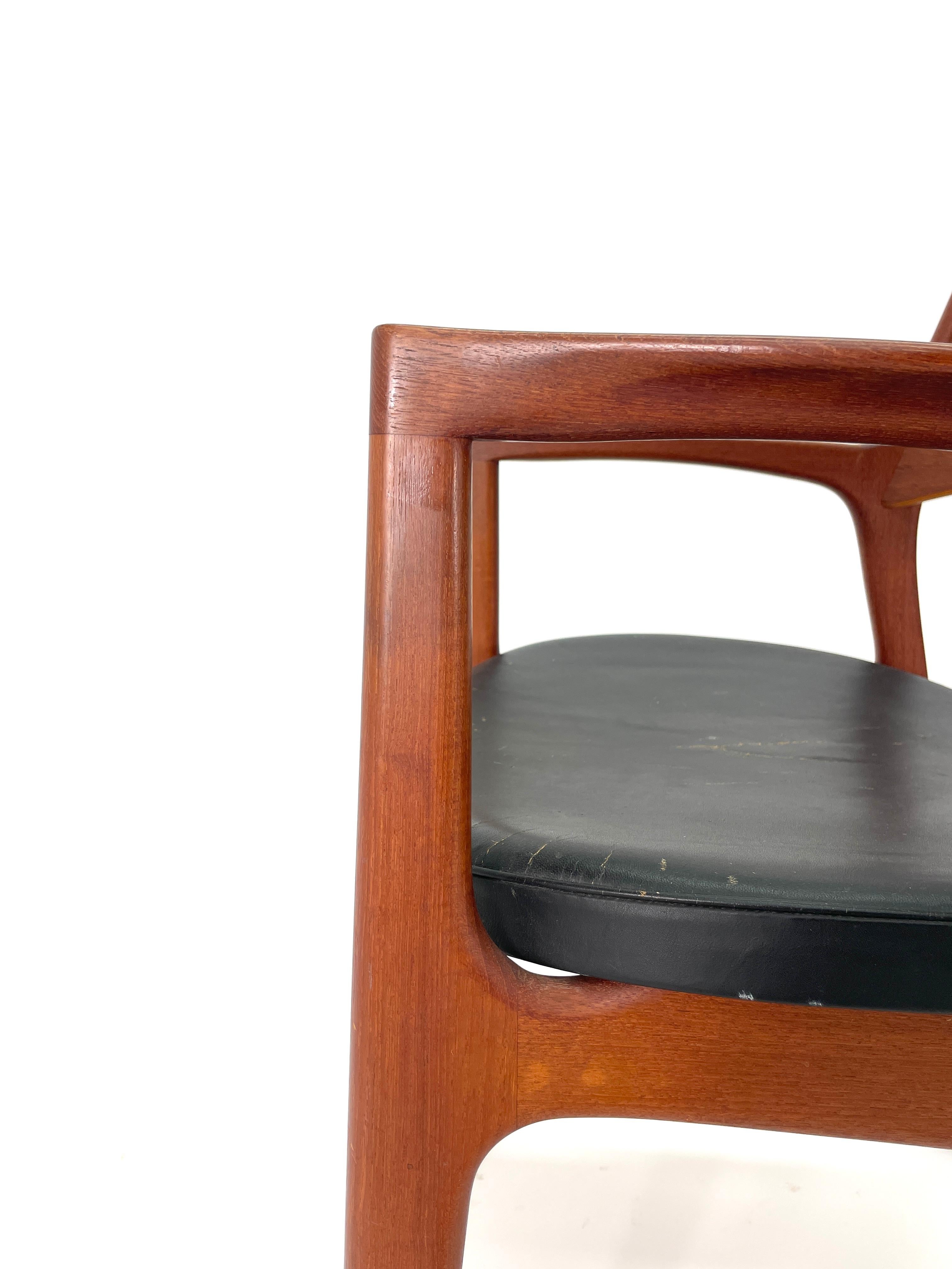 Leather Erik Buch Teak Desk Chair with Arms for Christiansen Møbelfabrik For Sale