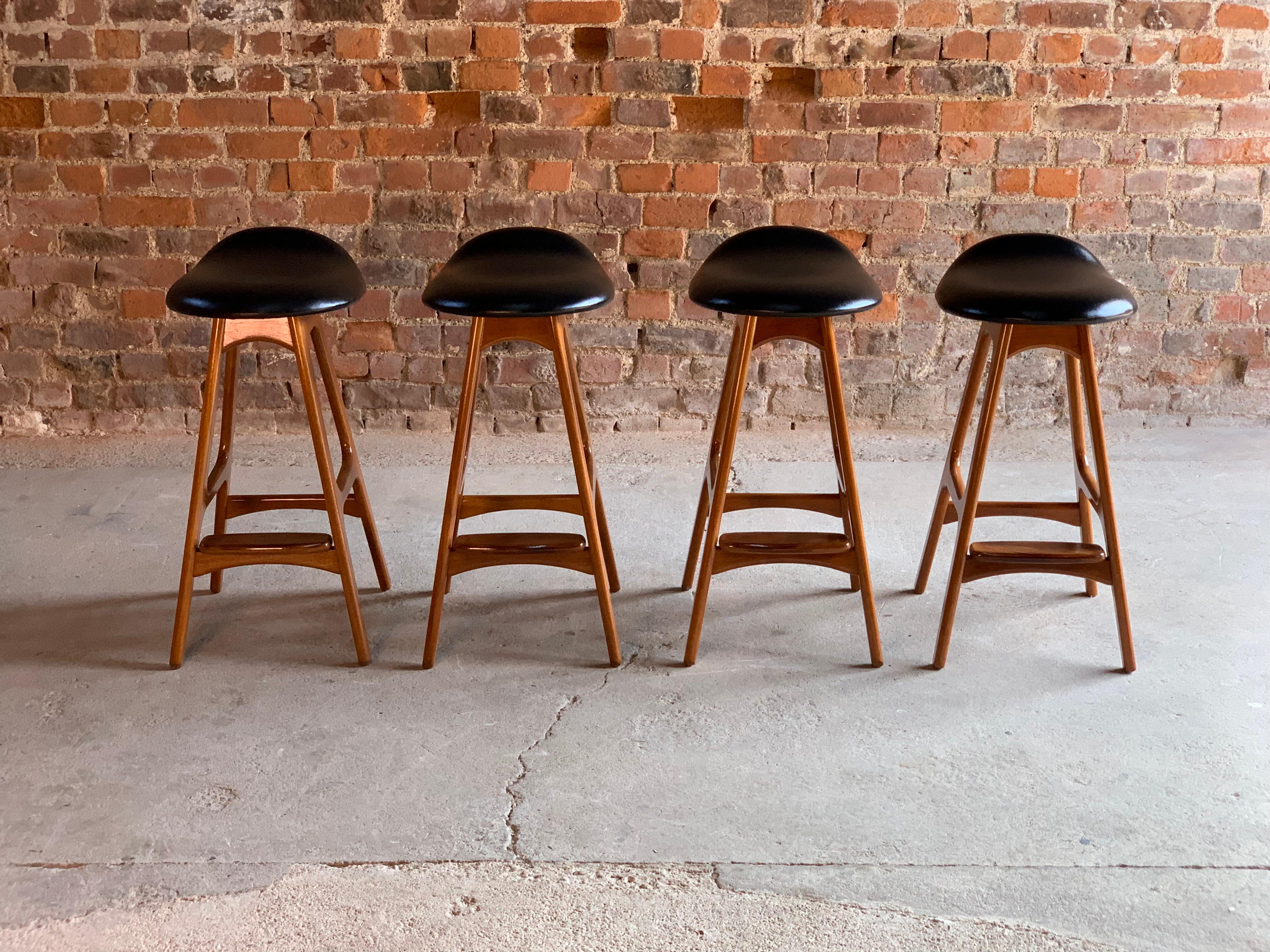 20th Century Erik Buch Teak & Rosewood Bar Stools Model OD-61 Set of Four Oddense Møbelfabrik